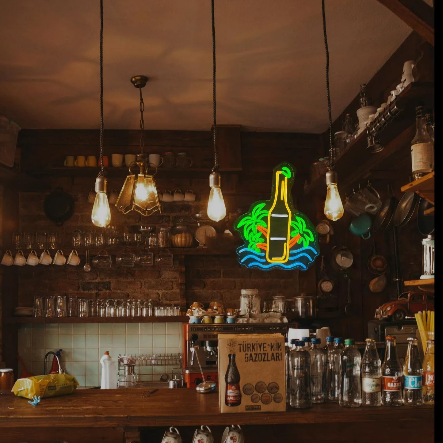 Palm Tree Beer Bottle Neon Sign Dimmable LED Neon Light for Wall Decor, Neon Light Up Signs for Man Cave Pub Store Party Club LED Lights Decor