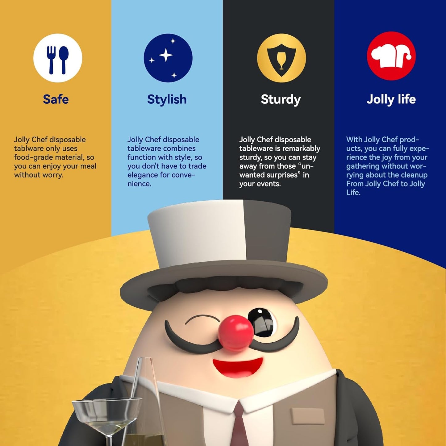 JOLLY CHEF 24 Pack 12 Oz Disposable Plastic Wine Glasses. Shatterproof, Unbreakable, Crystal, Stemless Plastic Wine Cups for Party, Halloween, Christmas