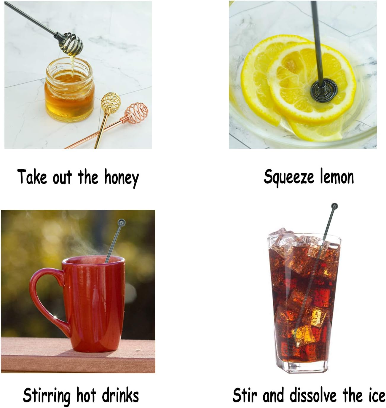 Coffee Stir Sticks,BURLIHOME Specialty Spoons Stainless Steel Spherical Mixing Spoon Solid/Hollow Swizzle Sticks For Drink/Cocktail/coffee,Home Bar Party Supply,Black-4 Pieces.