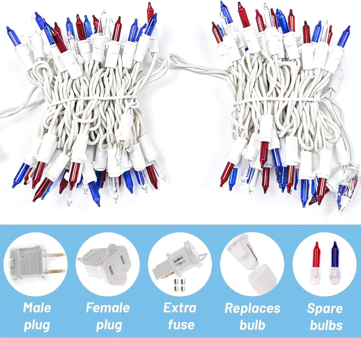 4th of July Decorations Lights Red White & Blue 200 Count 40 Feet Patriotic Mini String Lights Waterproof Independence Day for Indoor Outdoor Christmas Party Patio Memorial Day Décor