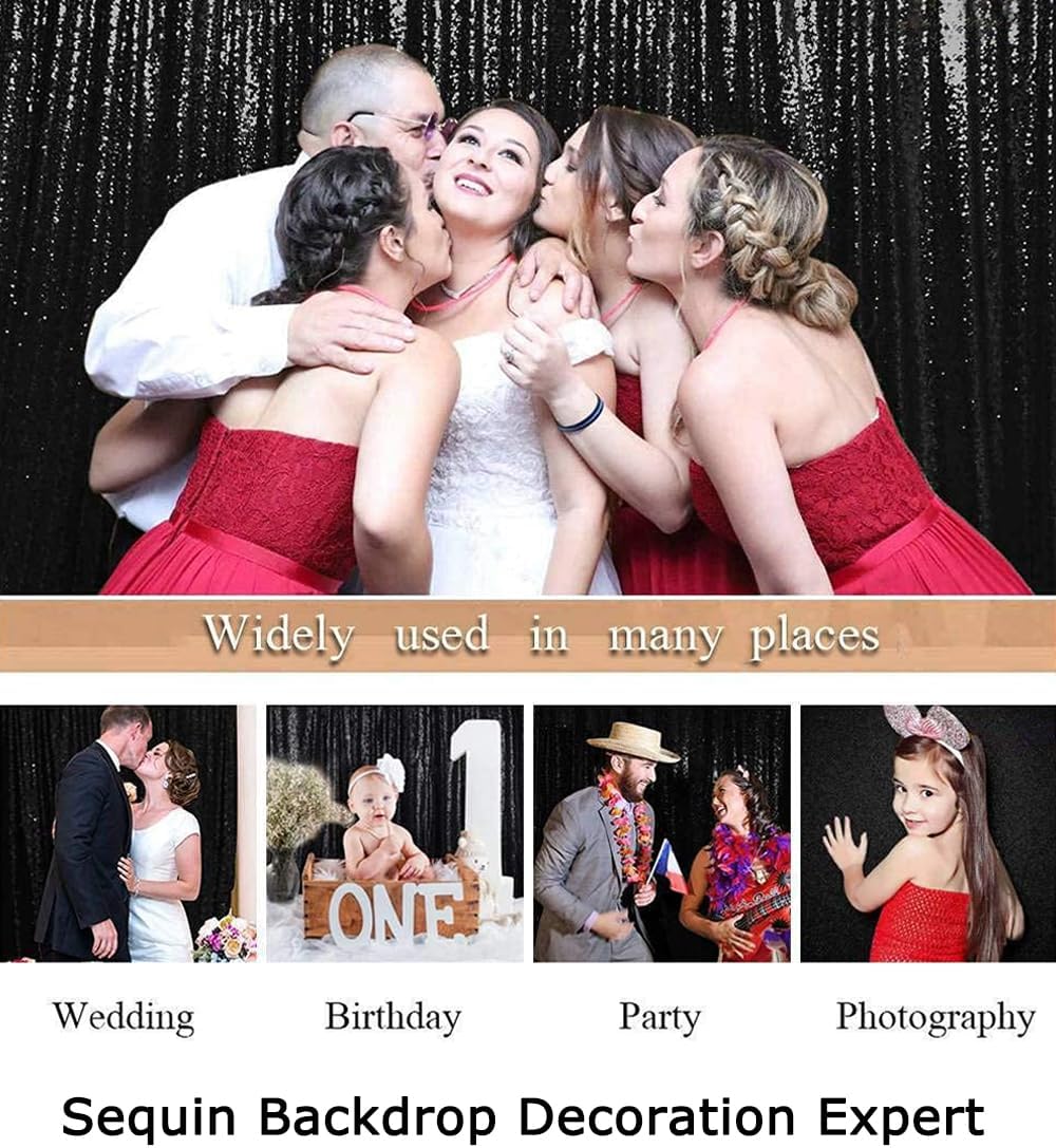 ShinyBeauty Black Sequin Backdrop 10FTx10FT Photo Backdrops for Wedding Sparkle Backdrop for Photograph Glitter Curtains for Baby Shower Party Shimmer Fabric Background