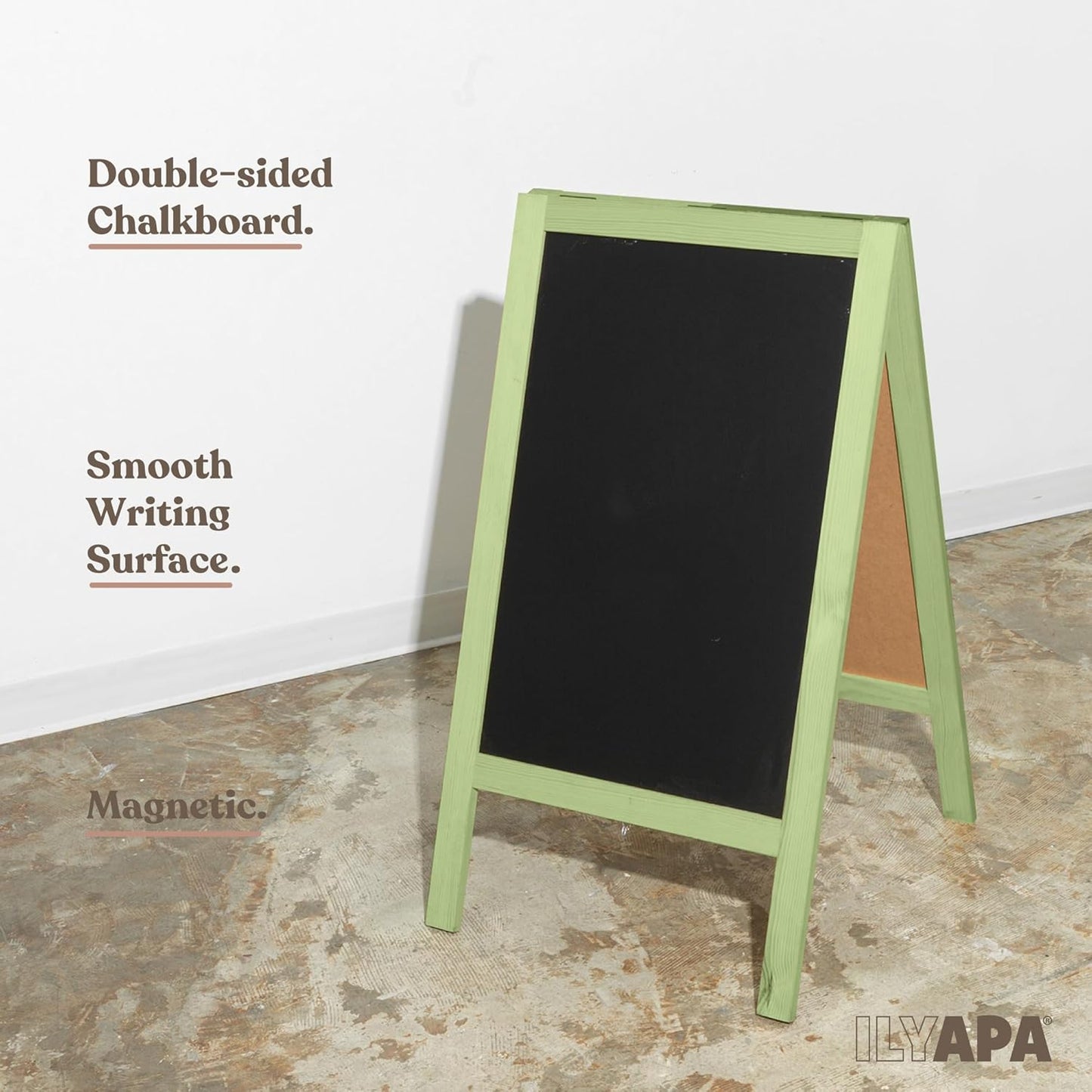 Ilyapa Wooden A-Frame Sign with Eraser & Chalk - 40 x 20 Inches Magnetic Sidewalk Chalkboard – Menu Display for Restaurant, Business or Wedding