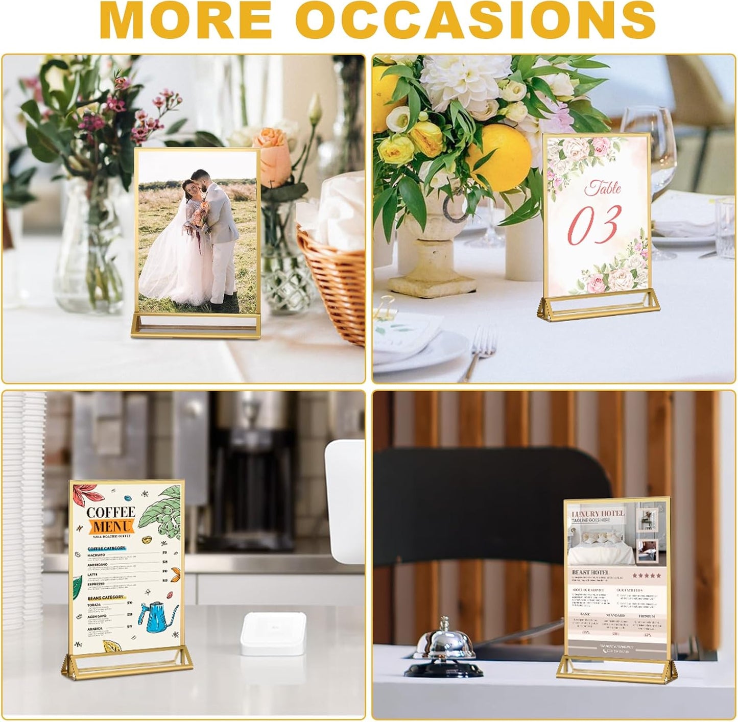 EHWINE 24 Pack Acrylic Sign Holder 4 x 6, Double Sided Gold Picture Frame Stand up Table Top Sign Holders, Clear Display Stand Menu Flyer Holder for Wedding Party