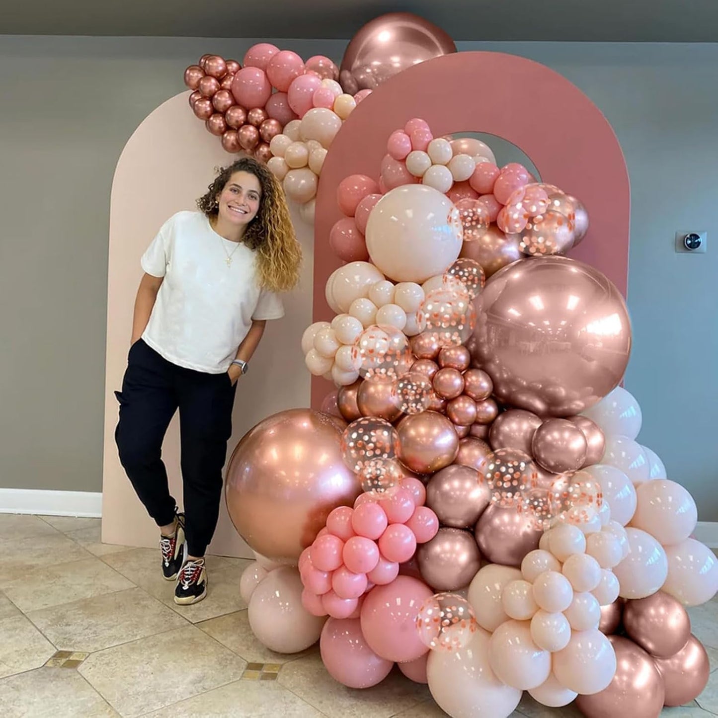 Retro Pink White Balloons, 12 Inchs Blush Pink Sand White Metallic Rose Gold Balloons for Girls Princess Birthday Party Wedding Anniversary Engagement Bridal Baby Shower Decorations