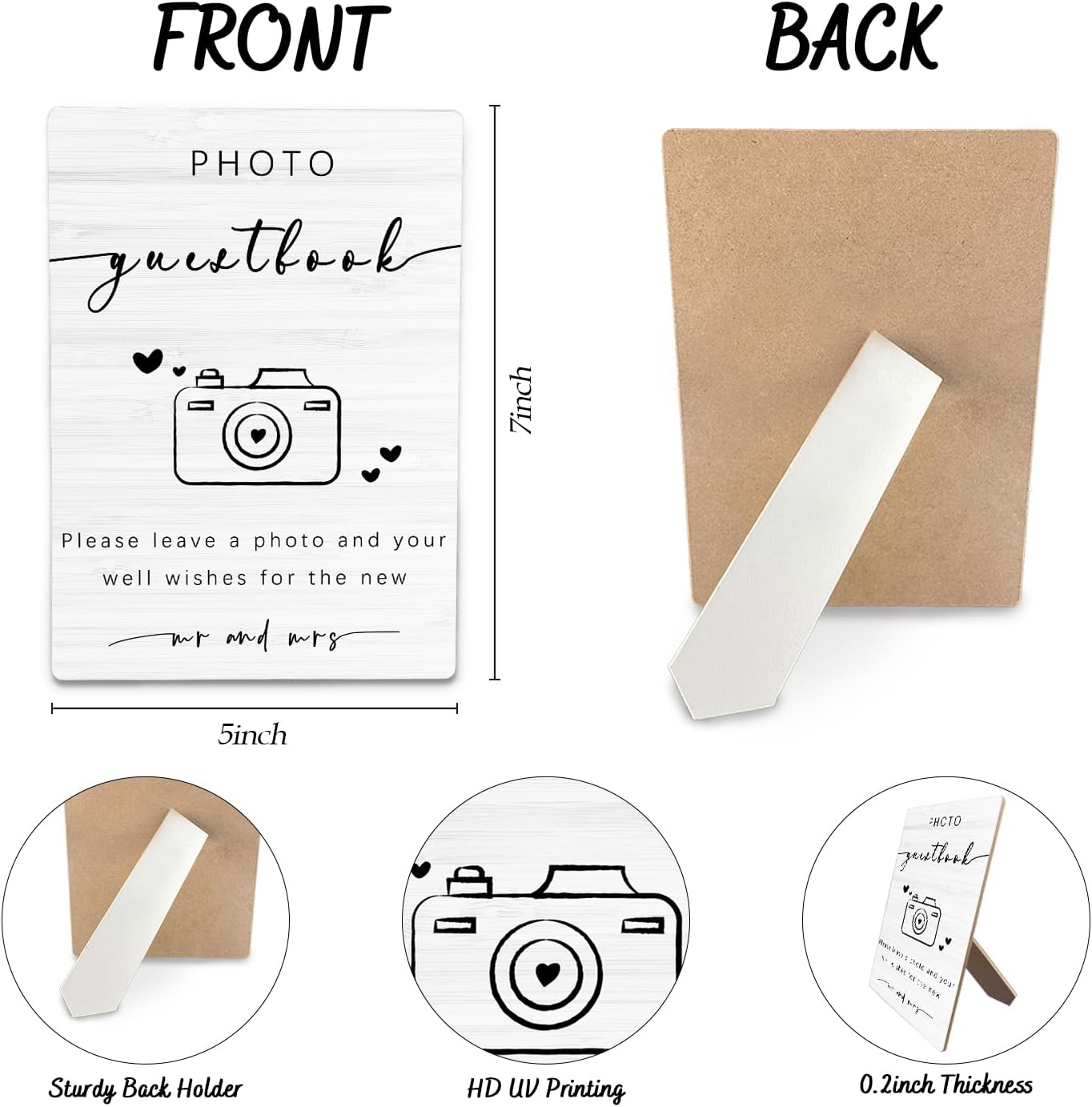 Wooden Photo Guest Book Stand 5x7inch - Wedding & Reception Decor - Gifts for Mr & Mrs