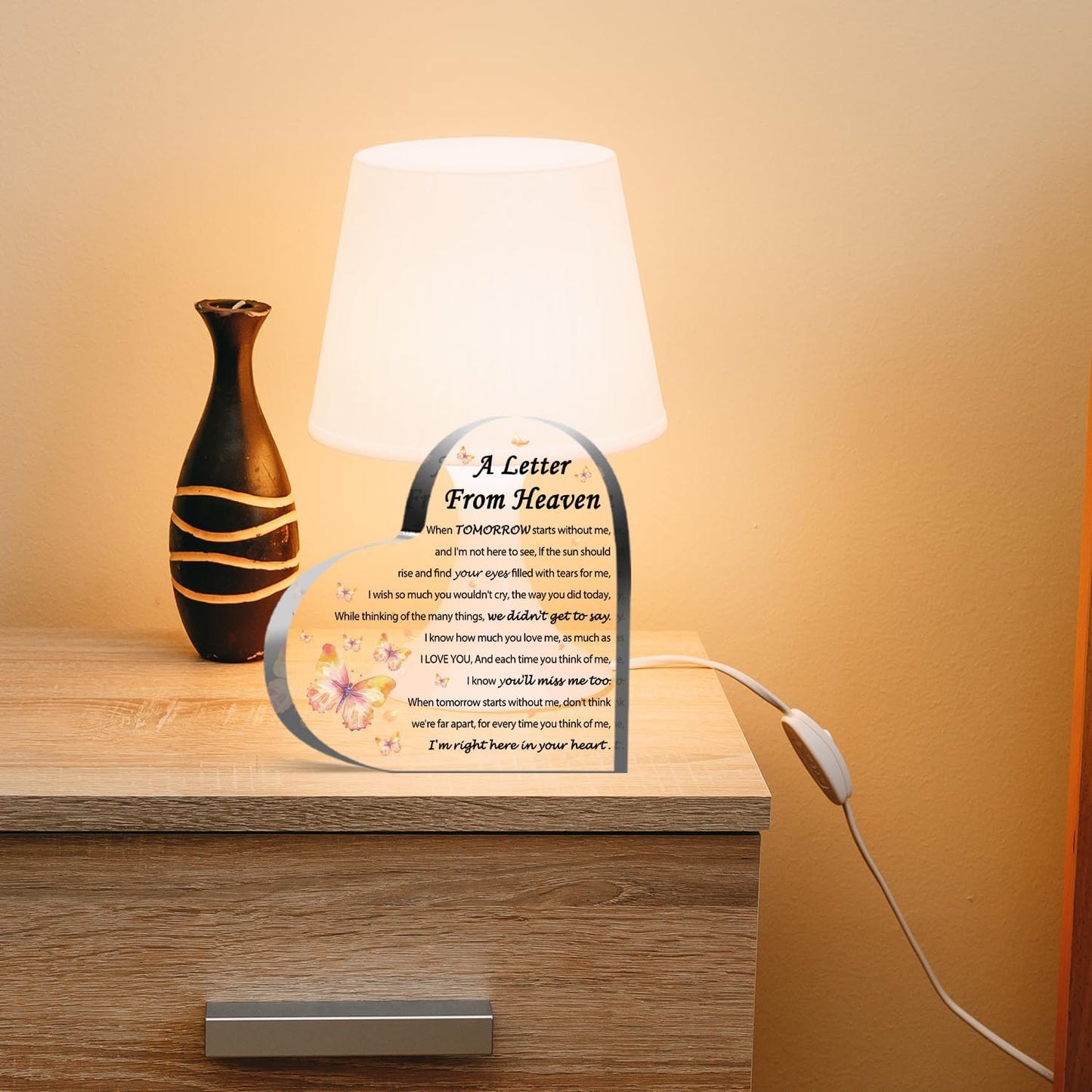 Sympathy Gifts - A Letter from Heaven- Memorial Gift for Loss of Mother Father Husband Son, Acrylic Heart Keepsake,Remembrance Sympathy Gifts (Butterfly)