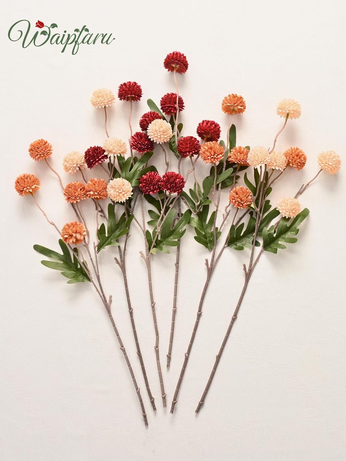 Waipfaru 10pcs Fake Silk Pompon Mum Artificial Fall Flowers, Faux Mini Chrysanthemums with 2pcs Eucalyptus Stems, Fall Decor for Centerpieces Wedding, No vase, Multicoloured