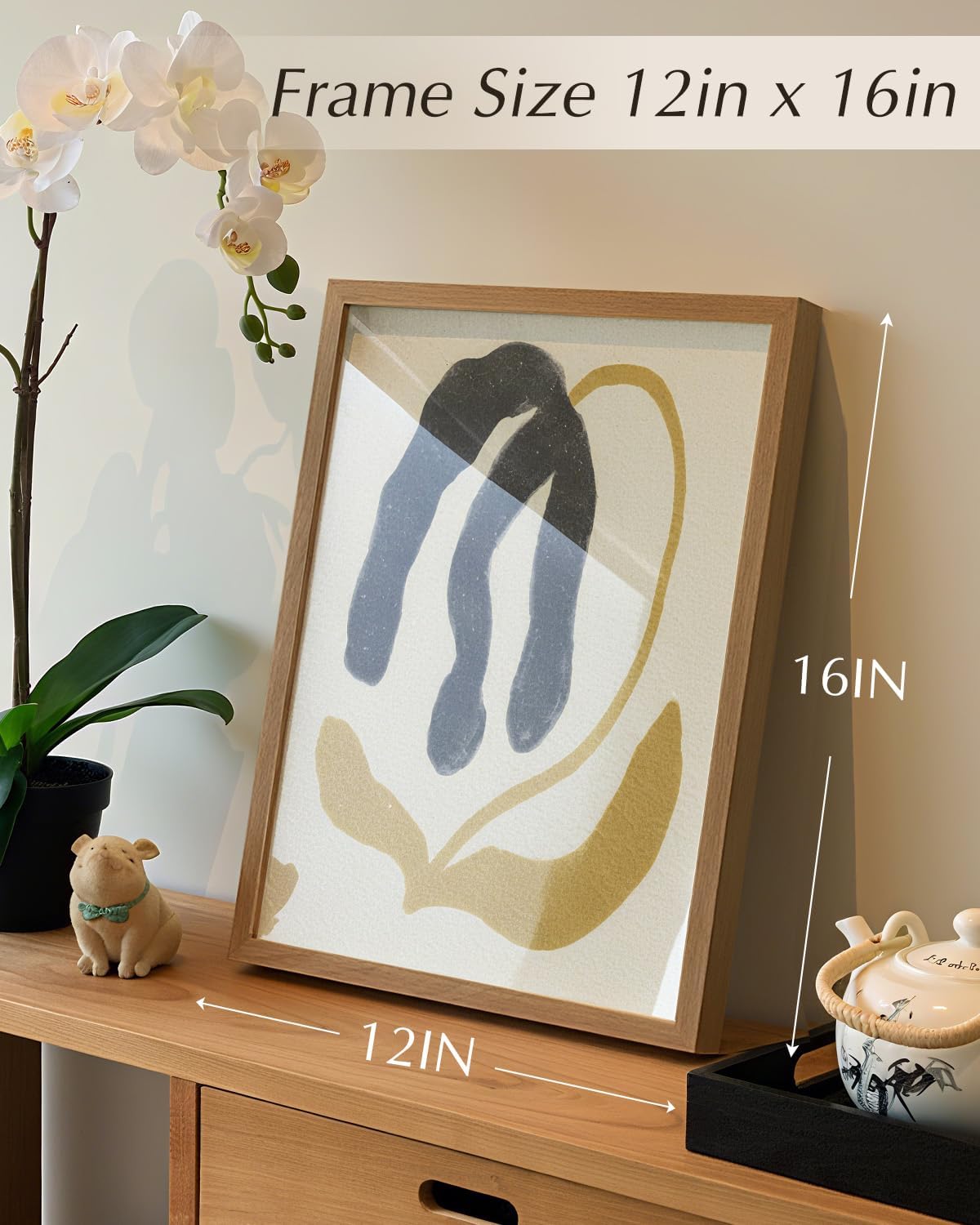 VIYYIEA Framed 3D Textured Wall Art, Handmade Paper Artwork,12x16inch, Modern Minimalist Neutral Decor for Living Room Bedroom Shelf, Floral Abstract Picture