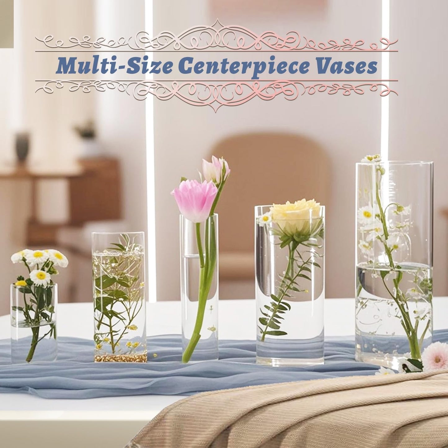 30pcs Glass Vase Cylinder Vases for Centerpieces Small Flower Glass Vases Home Decor Centerpiece Table Clear Flower Vase Decorations for Wedding&Holiday 4,6,7.5,8,10 Inch Tall