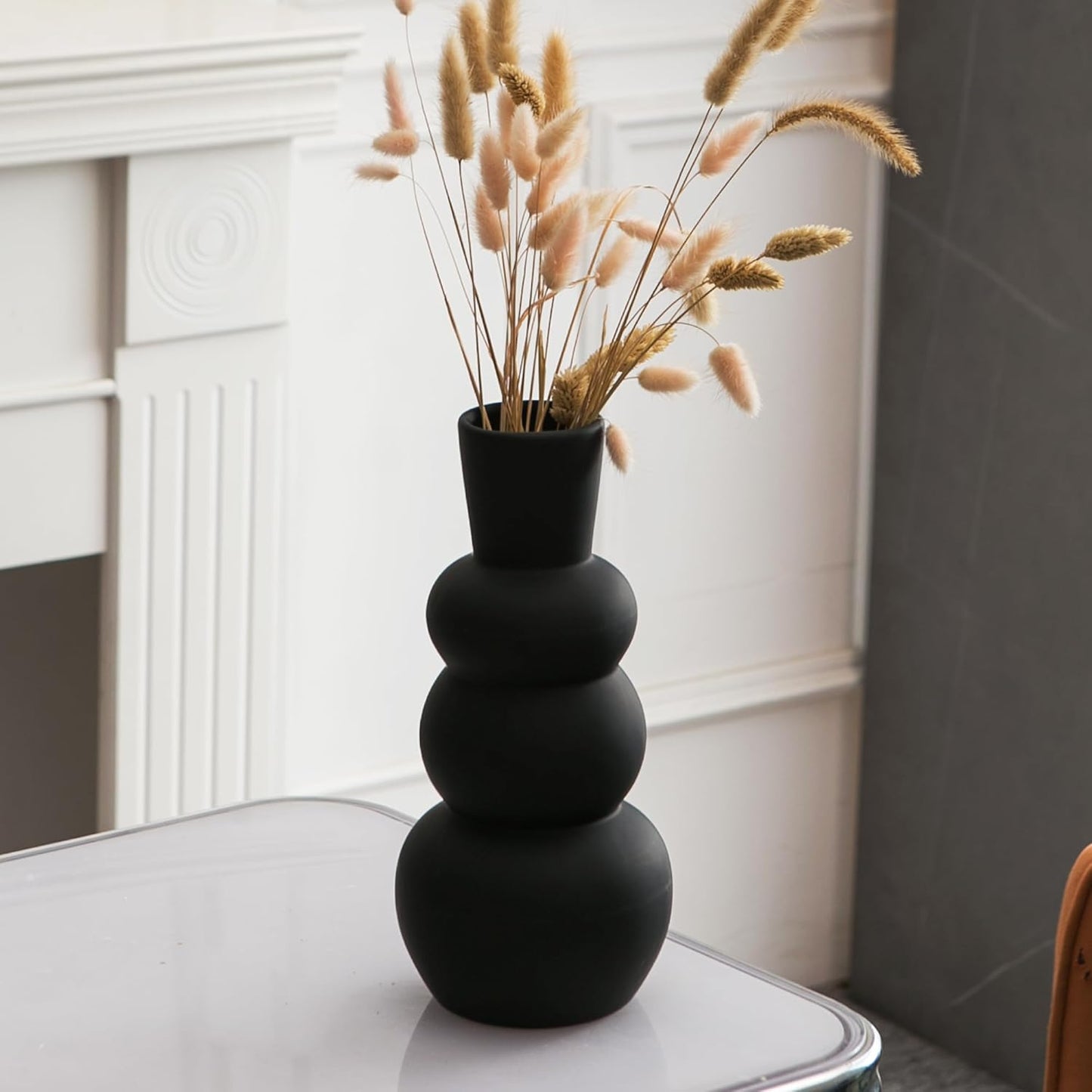 Black Vase, Modern Ceramic Vase, Black Matte Clay Vases for Pampas Grass, Minimalist Home Fresh Flowers, Dried Flowers