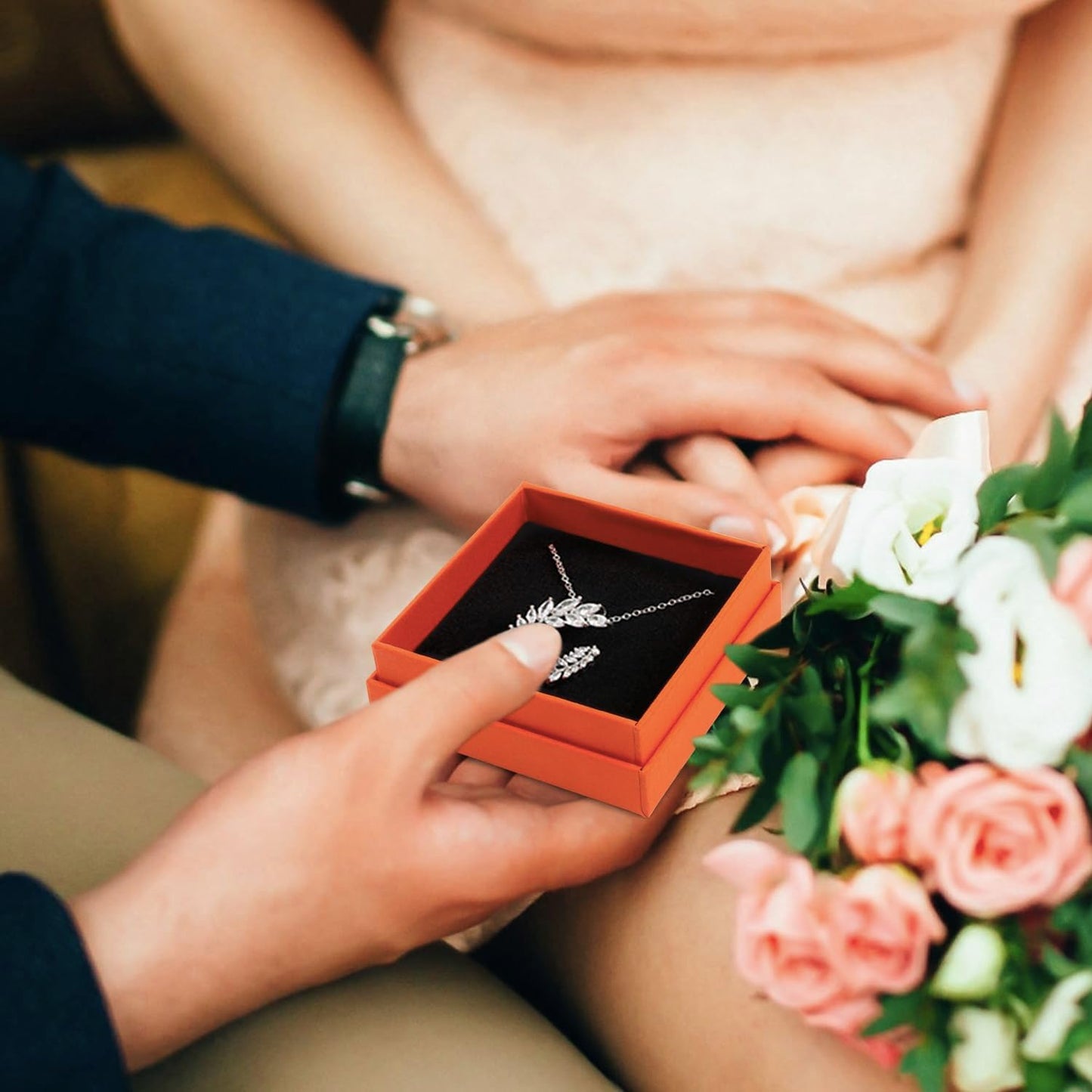 Gift Box Necklace Earring Ring Box Gift Box,12 Pieces Square Cardboard Jewelry Gift Boxes,Cotton Filled Cardboard Paper Jewelry Box Gift Case (3.5x3.5x1.25 Inches) (Orange)