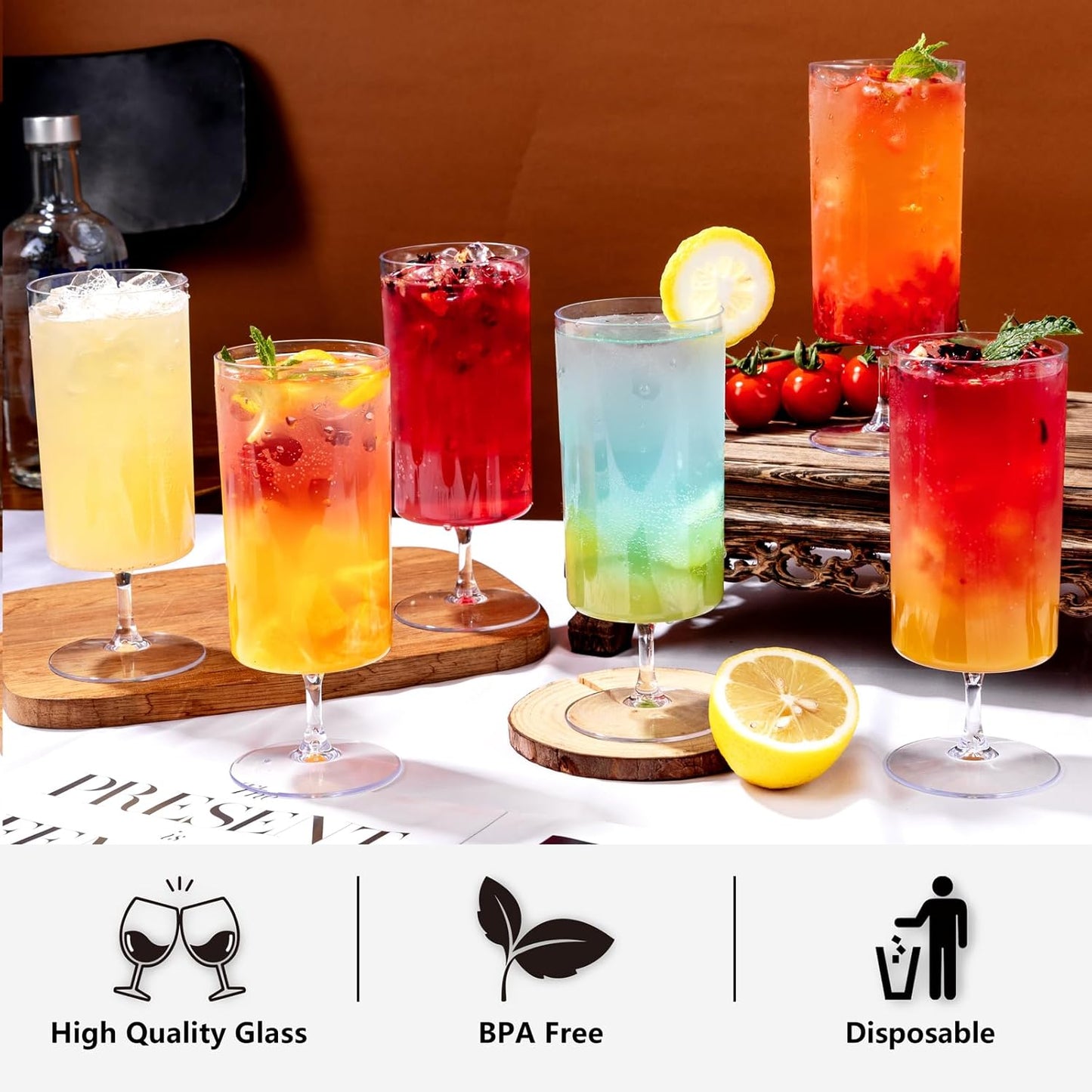 Ciaell 12 Pack Clear Plastic Wine Goblets - 14 Oz Plastic Wine Glasses with Short Stem - Disposable Water Drinking Cups for Juice, Cocktail, Wine, Party