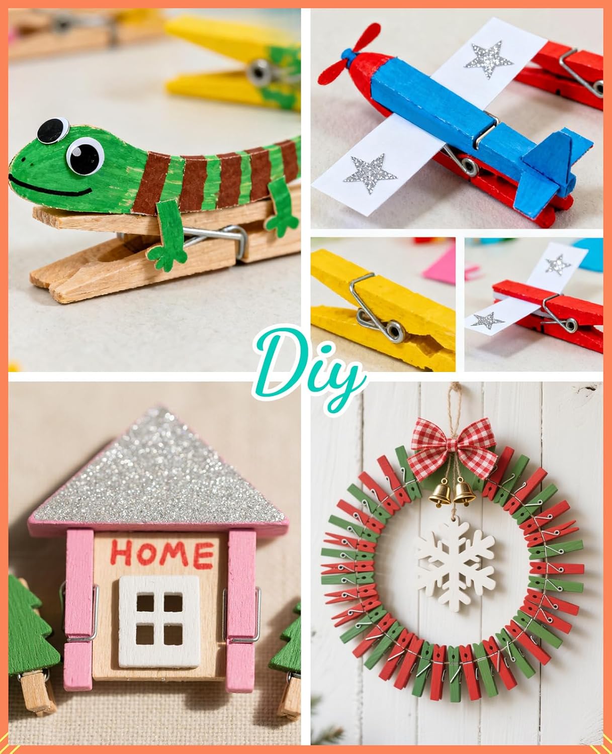 Mini Clothespins, Sopito 100 Pcs 1.4'' Strong Mini Clothespins for Photos with 10 Pcs Washi Tapes and 43 Ft Jute Twine, Colorful Wooden Small Clothes Pins for Picture, Crafts, Baby Shower