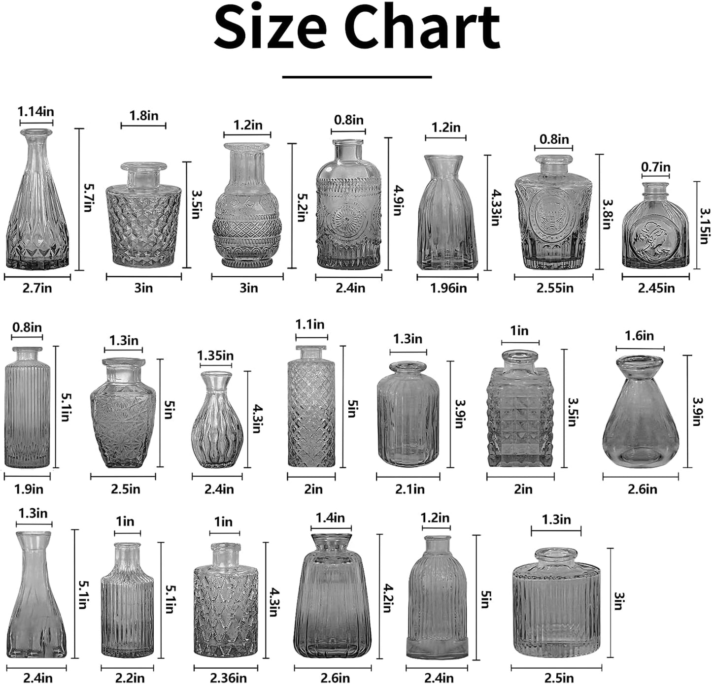 20 Pcs Black Glass Bud Vases- Set Gray Small Vases for Flowers, Vintage Style Cute Glass in Bulk for Centerpieces Rustic Decorative Flower Wedding Table Home Decor