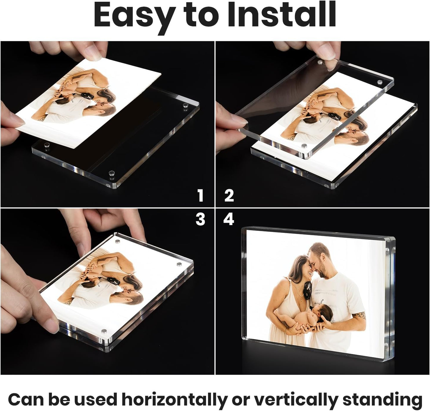 Acrylic Magnetic Photo Frame, 5x7 Inch Double-sided Magnetic Photo Frame, Tabletop Frameless Postcard Display (3-Pack) (5X7)