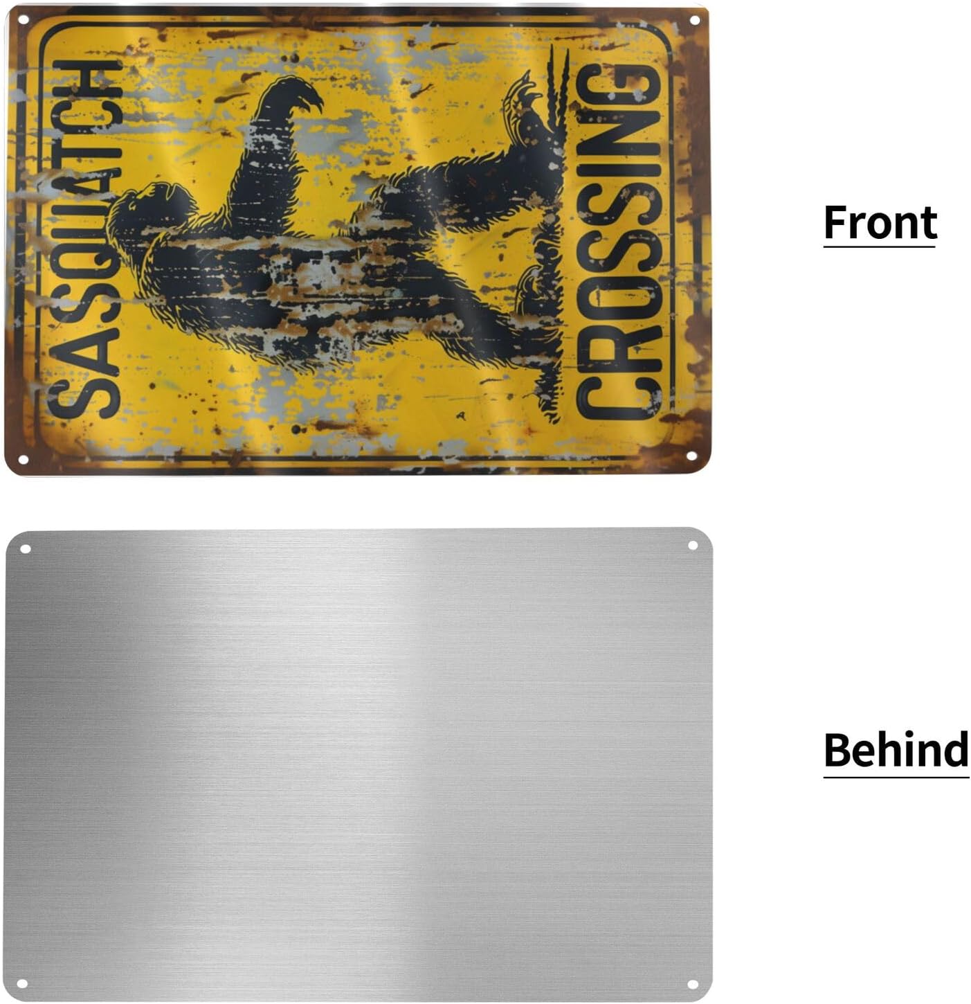 Retro Funny Metal Tin Sign - "Sasquatch Crossing" Outdoor Wall Décor, Vintage Sign for Home, Garden, Garage, or Cabin Decoration, 8 x 12 Inches