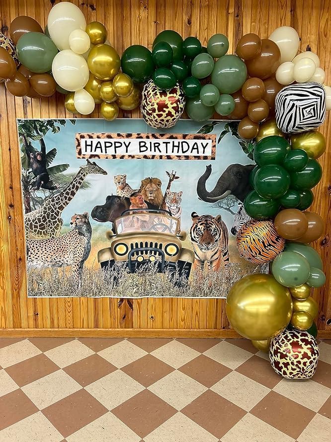 Sage Green Brown Balloons, 60PCS Green Brown Beige Jungle Safari Wild Woodland Balloon, Retro Green Metallic Gold Coffee Apricot Balloons for Boy First Birthday Baby Shower Wedding Party Decorations