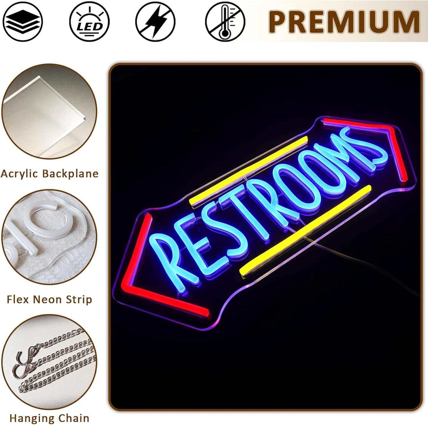 Restroom Neon Sign for Wall Decor, Toilet Led Signs for Bathroom, Unisex Bathroom Sign, USB Dimmable Neon Lights for Restrooms Shop Business Market Store Restaurant Bathroom Bar Hotels