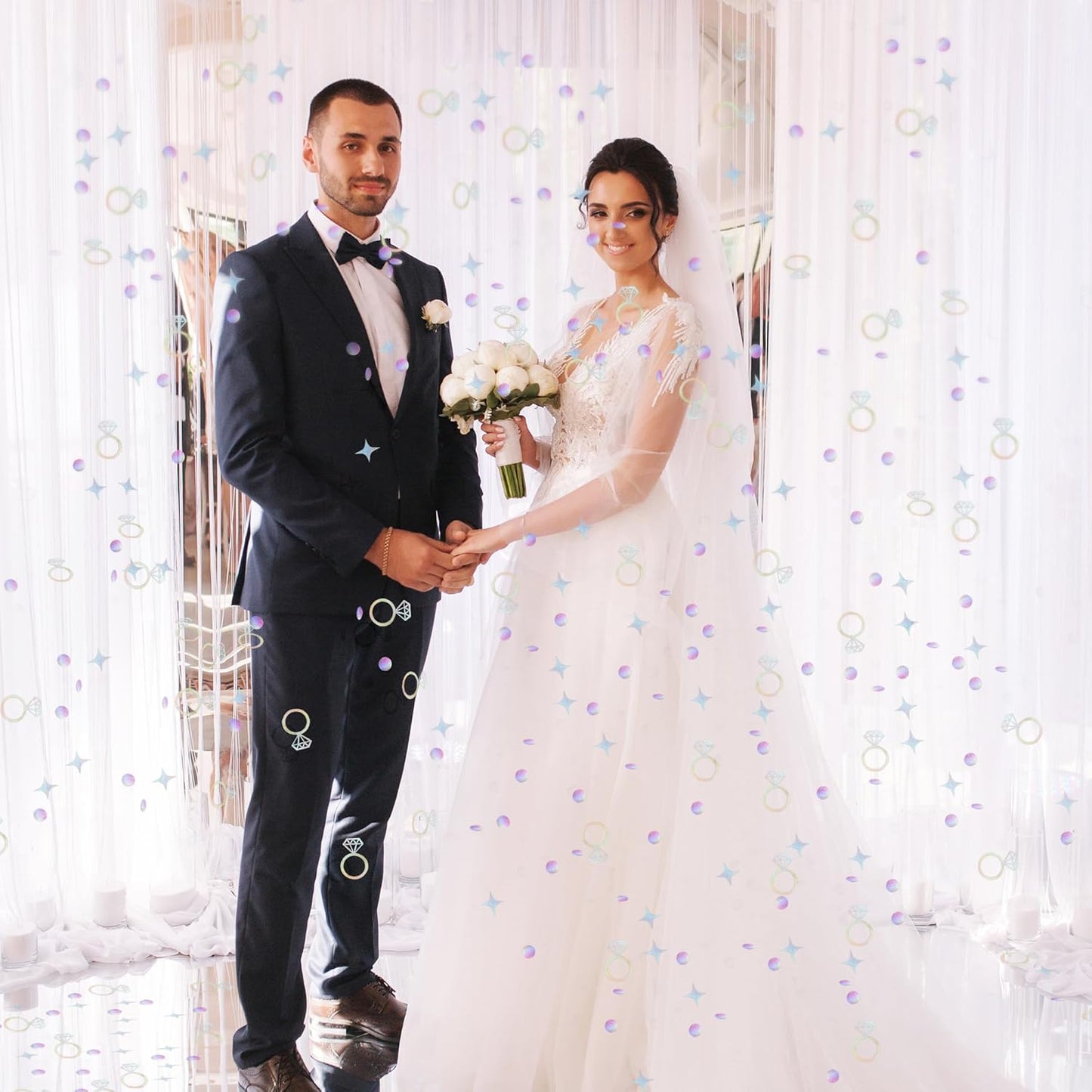 300 PCS Iridescent Bachelorette Confetti, Engagement Confetti Wedding Shower Table Decorations, Ring Table Scatters for Bridal Shower Decorations