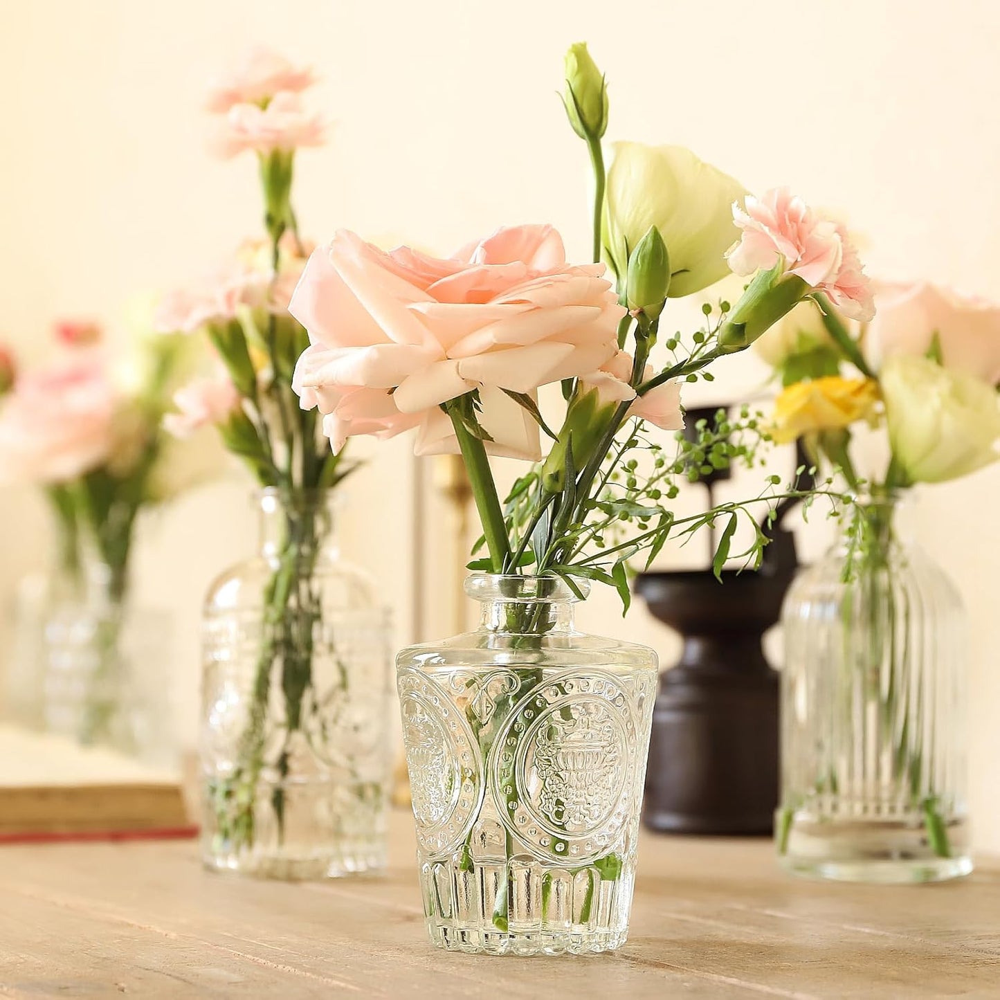 65PCS Glass Bud Vase Set, Different Small Vases for Flowers, Clear Centerpieces, Mini in Bulk Rustic Wedding Decorations, Vintage Look Home Table Flower Decor