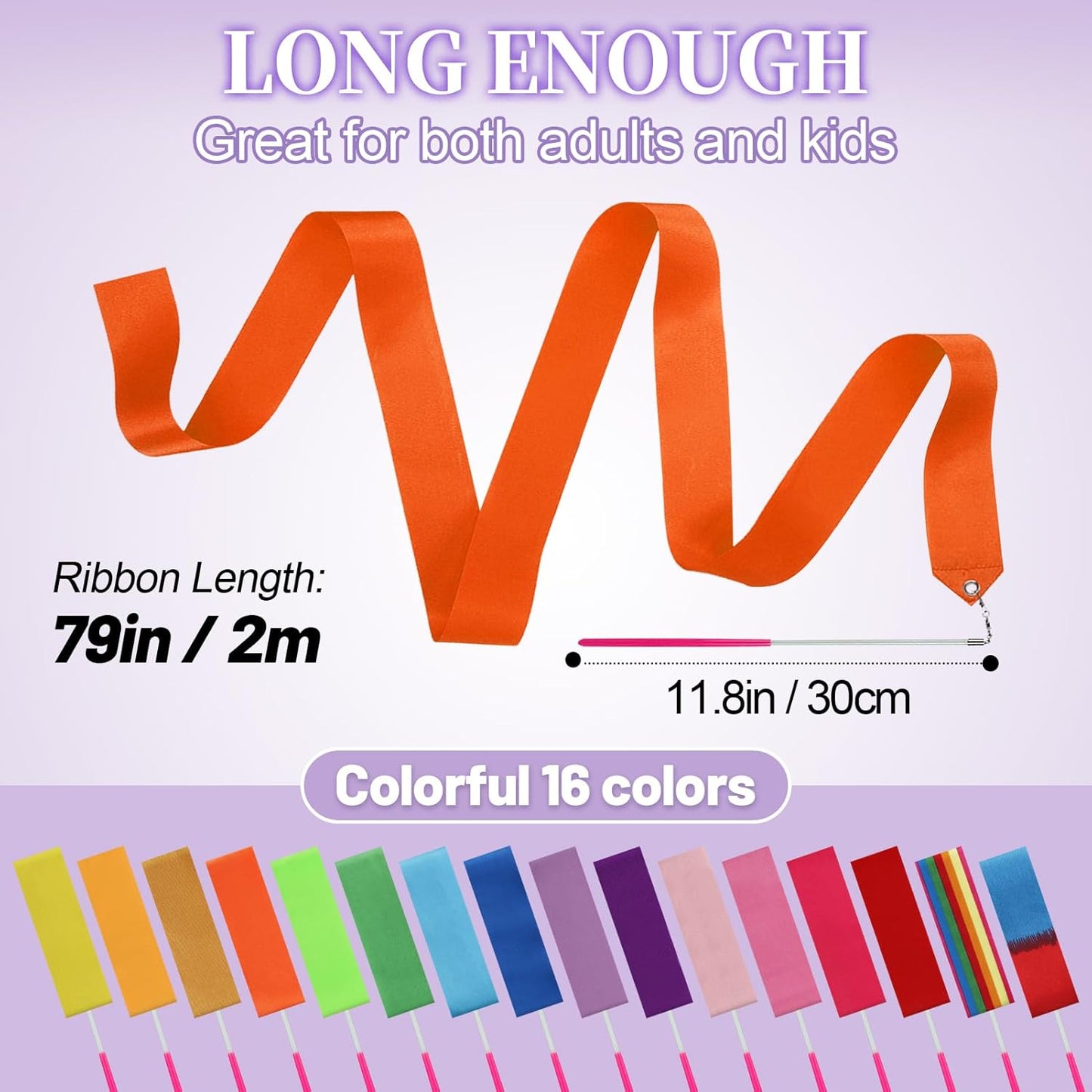 PAMASE Dance Ribbons - 16 Packs Ribbon Wands with Non-Slip Handles for Girls Gift, 6.6ft Rhythmic Gymnastics Dancing Rainbow Twirler Sticks Streamers Dance Flags