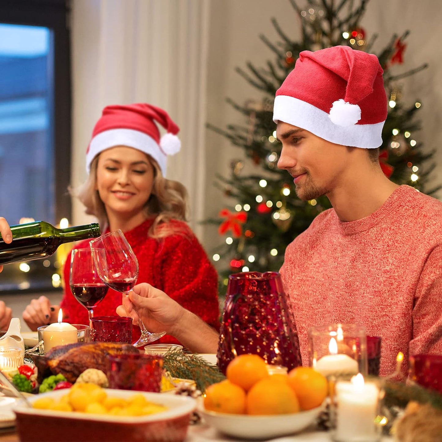 SATINIOR 12 Pieces Santa Hats Christmas Non Woven Fabric Hat for Holidays Xmas Party Supplies