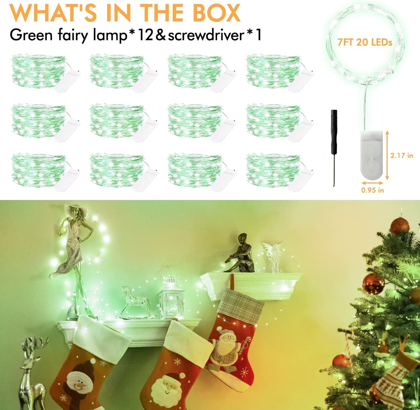 12 Pack Fairy Lights Battery Operated, 7FT 20LED Waterproof Silver Wire Christmas Lights Outdoor, Firefly Mini String for Bedroom Party Birthday Wedding Home Decor