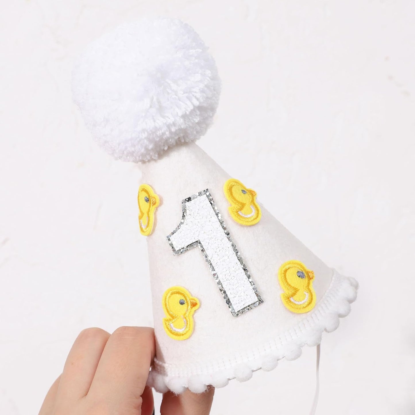 Little Yellow Duck 1st Birthday Party Hat - Duck Themed Cake Smash Decor, Yellow & White Cone Hat for Boys & Girls