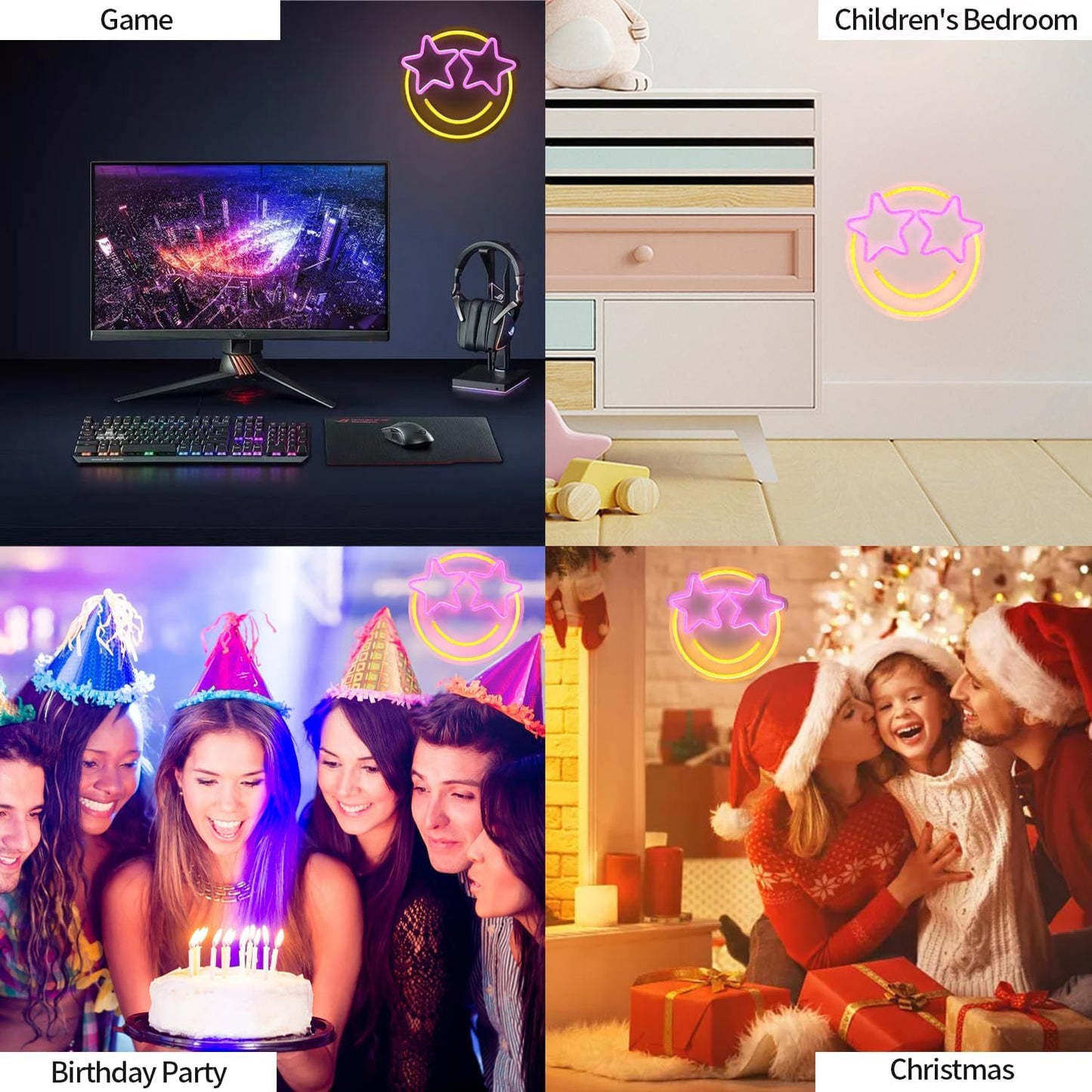 Smile Face Neon Sign, Wootfairy Led Neon Signs for Wall Decor, Dimmable Neon Light for Bedroom, Gaming Room, Kids Room, Bar Decoration, Yellow and Pink Light Up Signs for Wedding Birthday Party