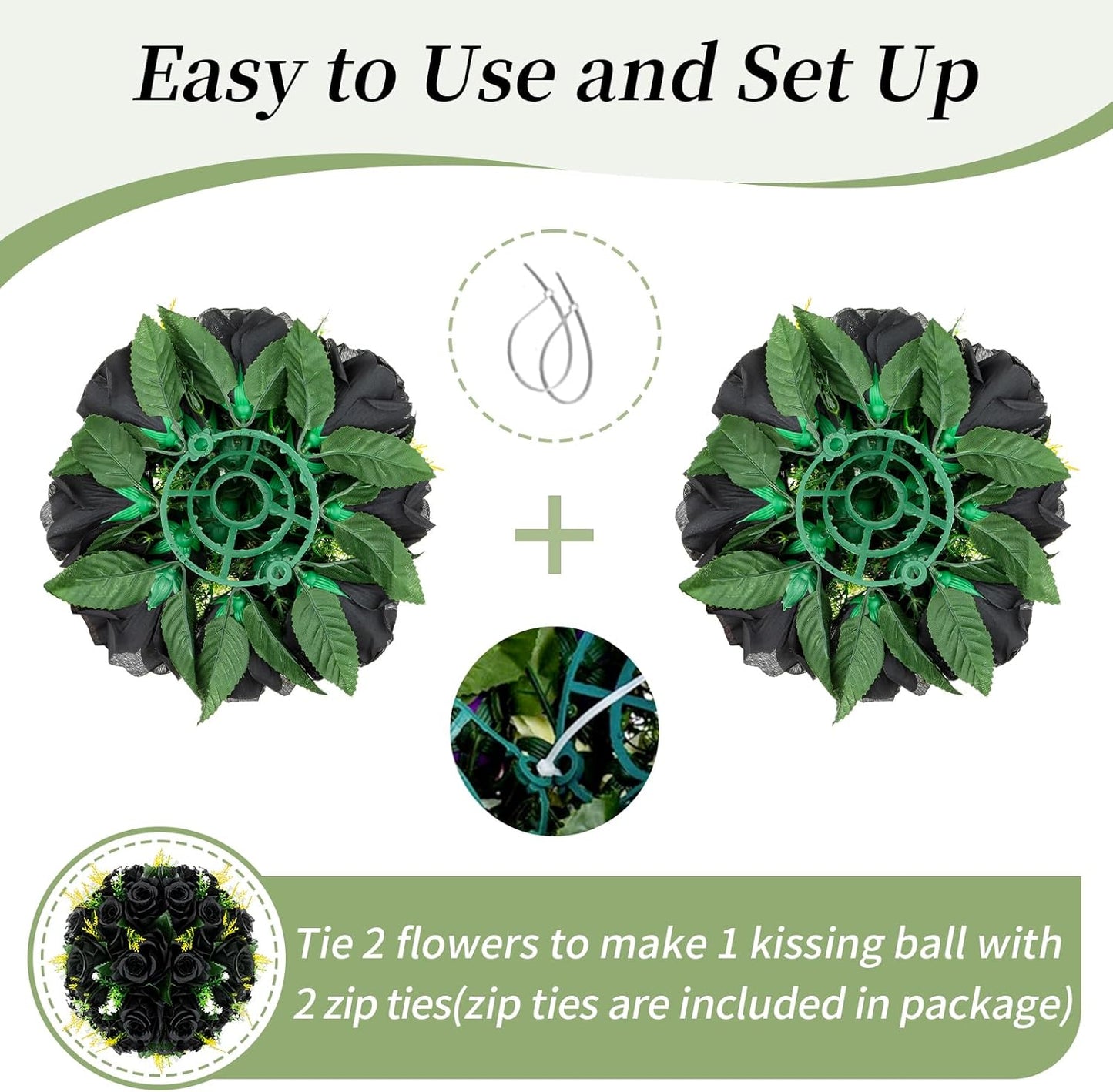 BLOSMON Flower Balls Wedding Rose Centerpieces 2 Pcs Black Fake Flowers Kissing Balls Decor Artificial Floral Arrangements Flower Bouquet of Roses Home Party Room Table DIY Decorations