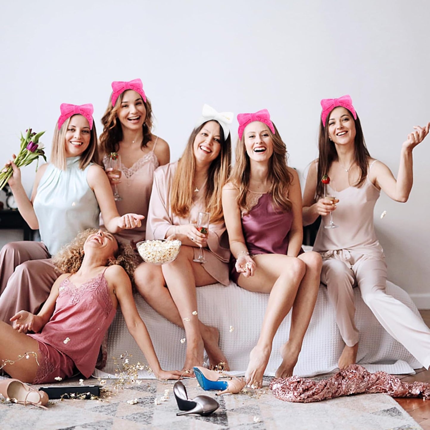 Semato Bachelorette Party Favor Set - Bride & Bridesmaid Spa Headbands (1 Bride + 7 Hot Pink)