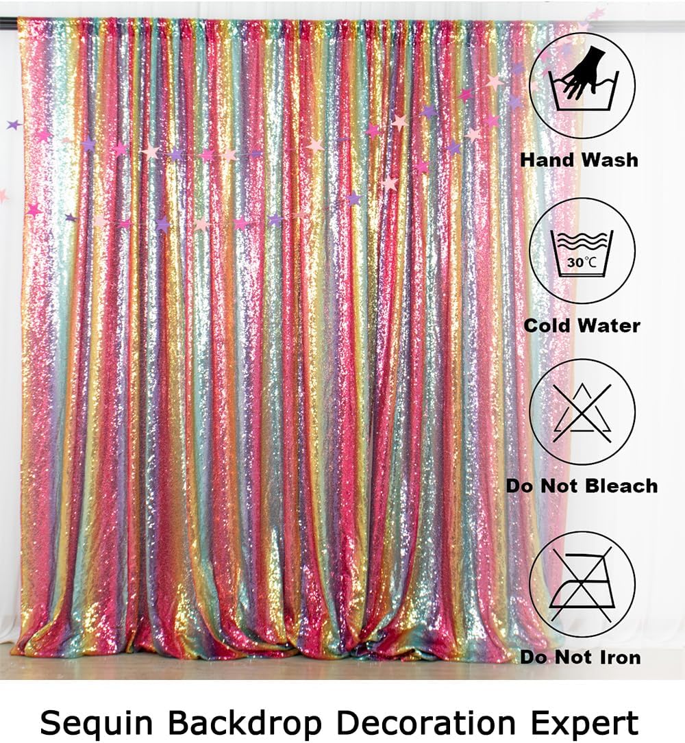 ShinyBeauty Sequin Backdrop Rainbow 10FTx10FT Fabric Curtain Shimmer Wall Backdrops for Photography Event Birthday Party Decor Backgrounds