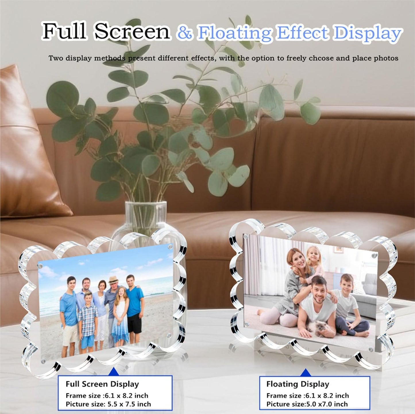 5x7 Inch Magnetic Acrylic Picture Frame,10+10mm Thick Block,Double Sided Clear scalloped frames for Desktop Display | Trendy Home Gift ((1 Pack), 5X7)
