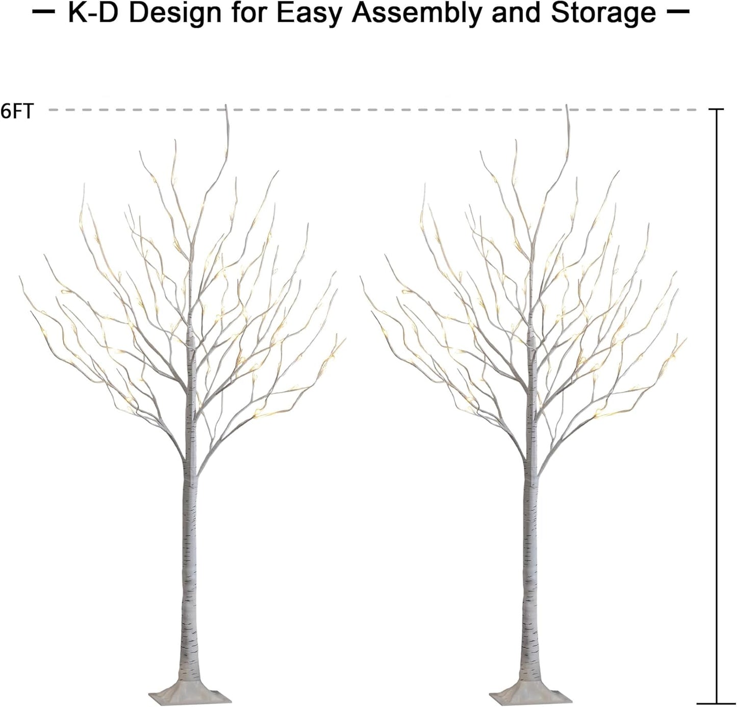 LIGHTSHARE 6 Feet 72L LED Birch Tree Lights, Pack of 2, Warm White, for Holiday Party and Christmas Decoration, Indoor and Outdoor Use