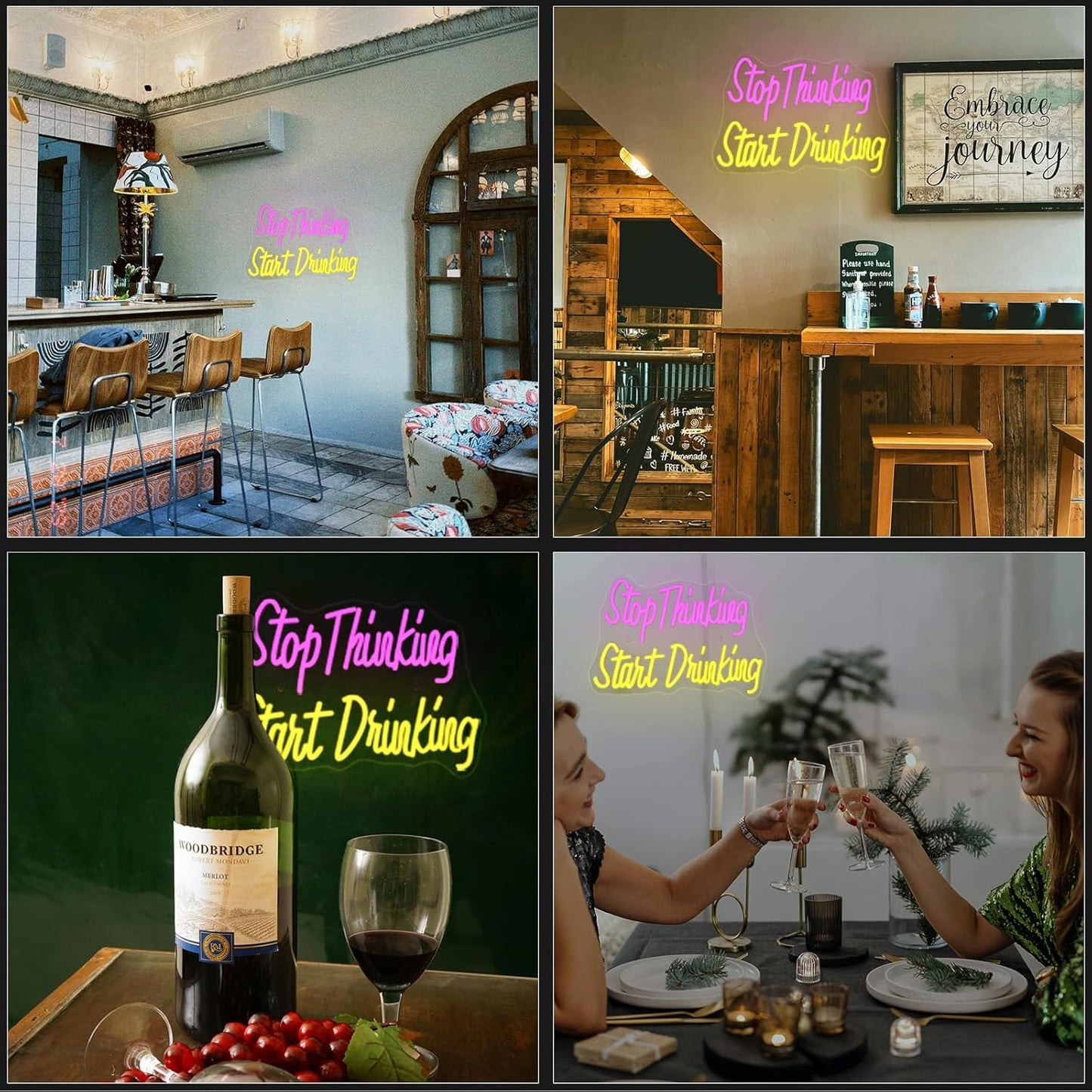 Wanxing LED Neon Sign for Wall Decor, Stop Thinking Start Drinking Neon Light, USB Powered Dimmable, 5V/2A, for Home, Party, Gift, Office, Bedroom, Bar, Man Cave