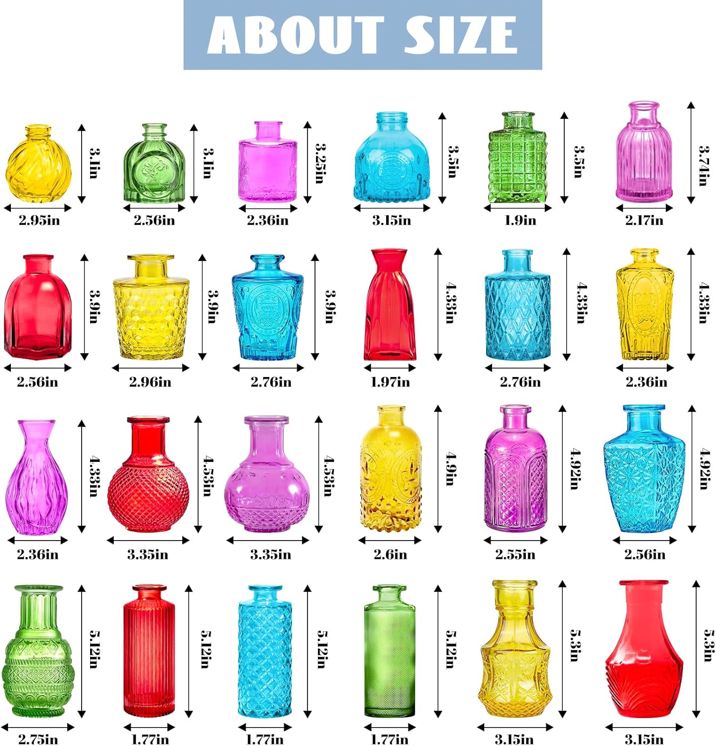 Colored Glass Bud Vases Set of 24, Vintage Small Vases for Flowers, Crystal Mini Glasses in Bulk, Small Flower Design for Centerpieces Wedding Decorations Home Flower Party Decor