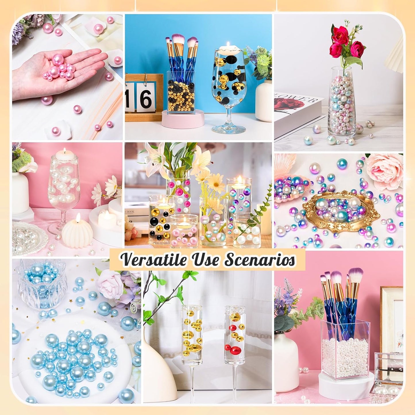 300Pcs Pearl Vase Filler, Pink No Hole Faux Pearl Beads for Centerpieces Vases, Candle Centerpieces, Wedding Birthday Party Home Decor 8/10/14/20mm