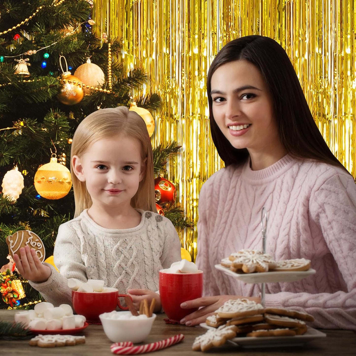 10 Pack Gold Backdrop Curtain 3.2ft x 8.2ft Metallic Tinsel Foil Fringe Curtains Photo Booth Background for Birthday Party Decoration Baby Shower Engagement Wedding Christmas Decoration (Gold)