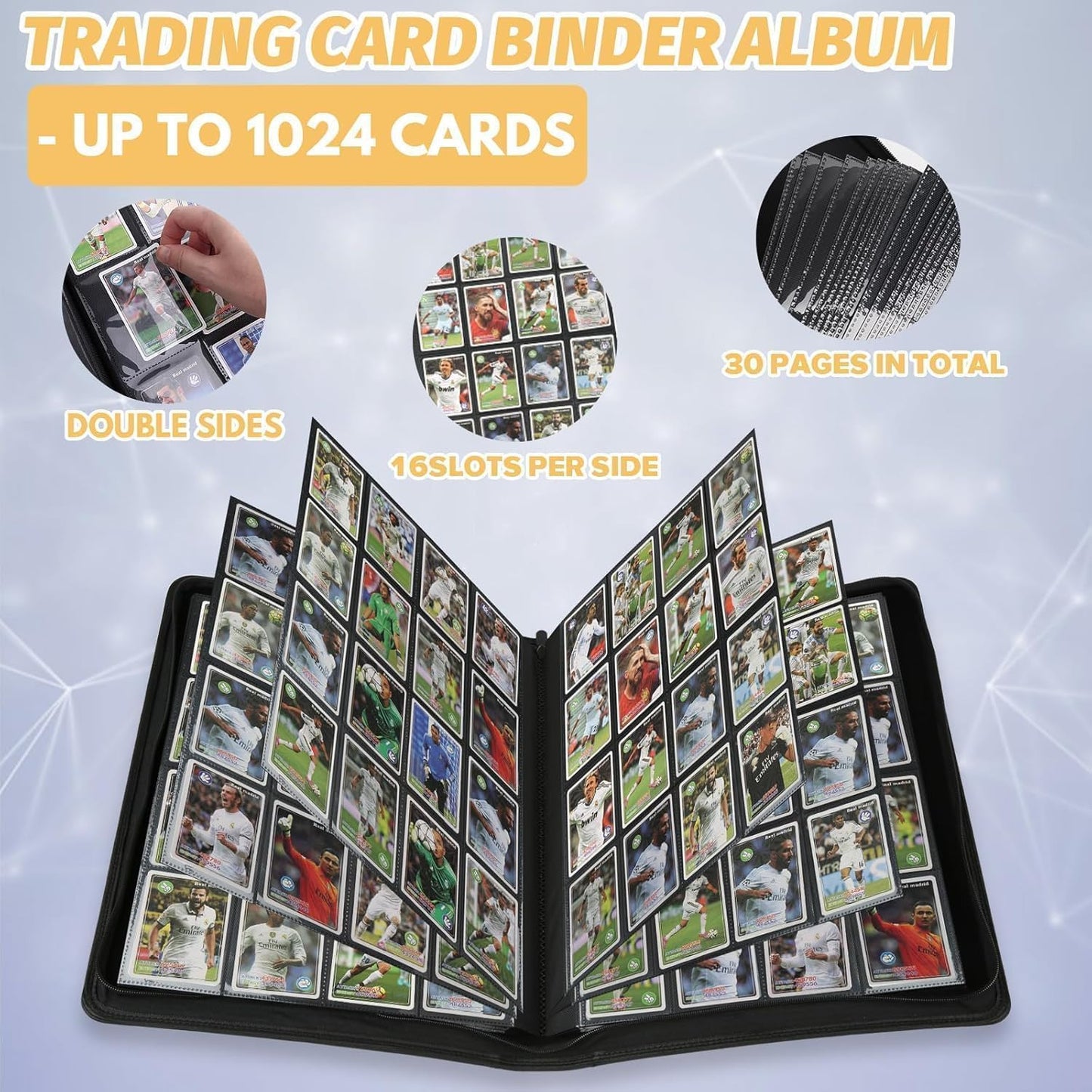 Premium Ringless Trading Card Binder - 1024 Capacity, 16 Side-Loading Pockets per Page, Archival Quality Protection & Anti-Slip Spine for TCG, MTG, Sports Cards (Ecru)