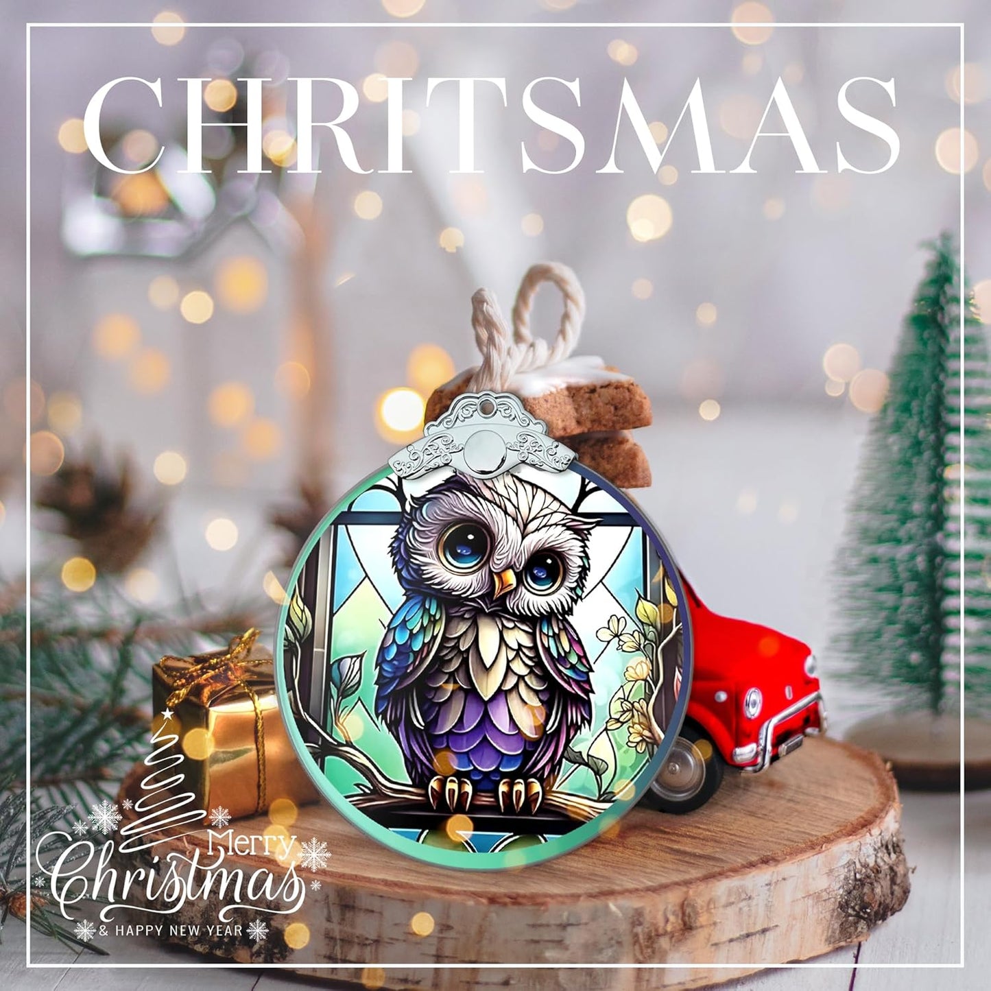 Stained Glass Effections, Christmas Tree 4 Inch Acrylic Ornament Art, White Elephant Gifts Car Interiors Decors, Christmas Decor, Decorations for Festival 2025 Christmas Ornament