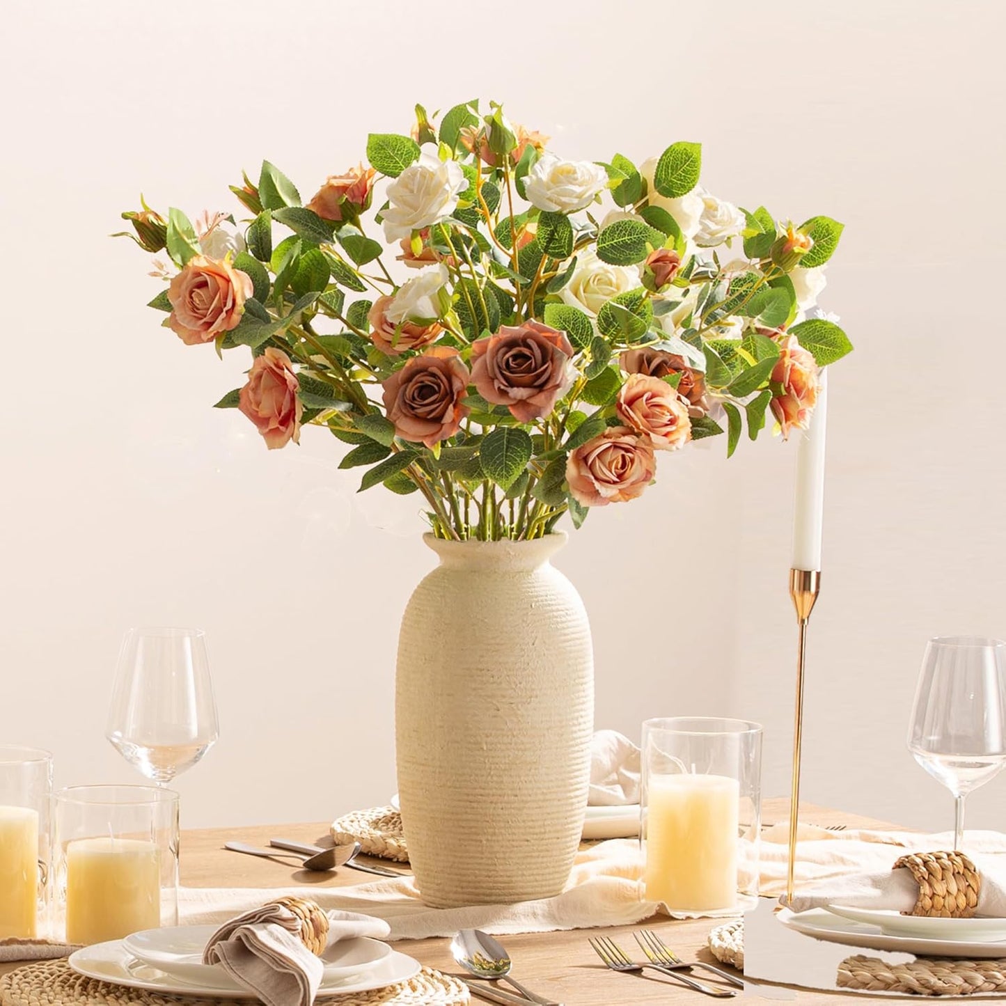 Ceramic Flower Vase, 12.5" Large Rustic Farmhouse Vases Home Decor Tall Pottery Decorative Pampas Vase for Table Living Room Entryway Mantel Bookshelf Bedroom Bathroom Kitchen-White