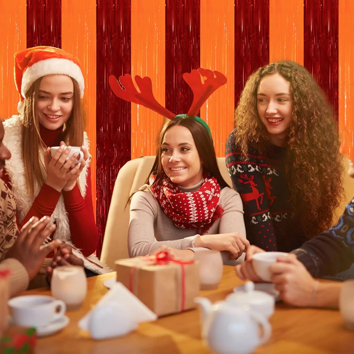 TONIFUL 2Pcs Red Orange Door Streamers,Green Photo Booth Backdrop,Metallic Streamers Green Foil Fringe Curtains for Birthday,Christmas,New Year,Thanksgiving,St. Patrick's Day Party Streamers Decor