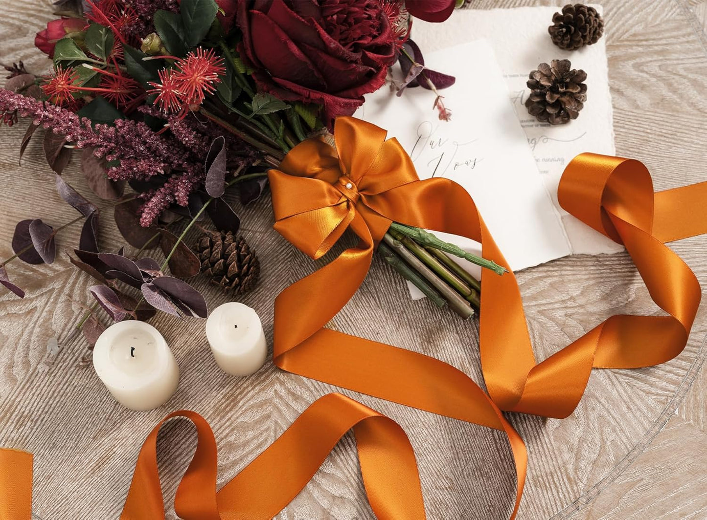 Copper Satin Ribbon 1-1/2 Inch x 50 Yards Double-Faced Polyester Ribbons for Bows Crafts Gift Wrapping Christmas Flower Bouquet Fall Wedding