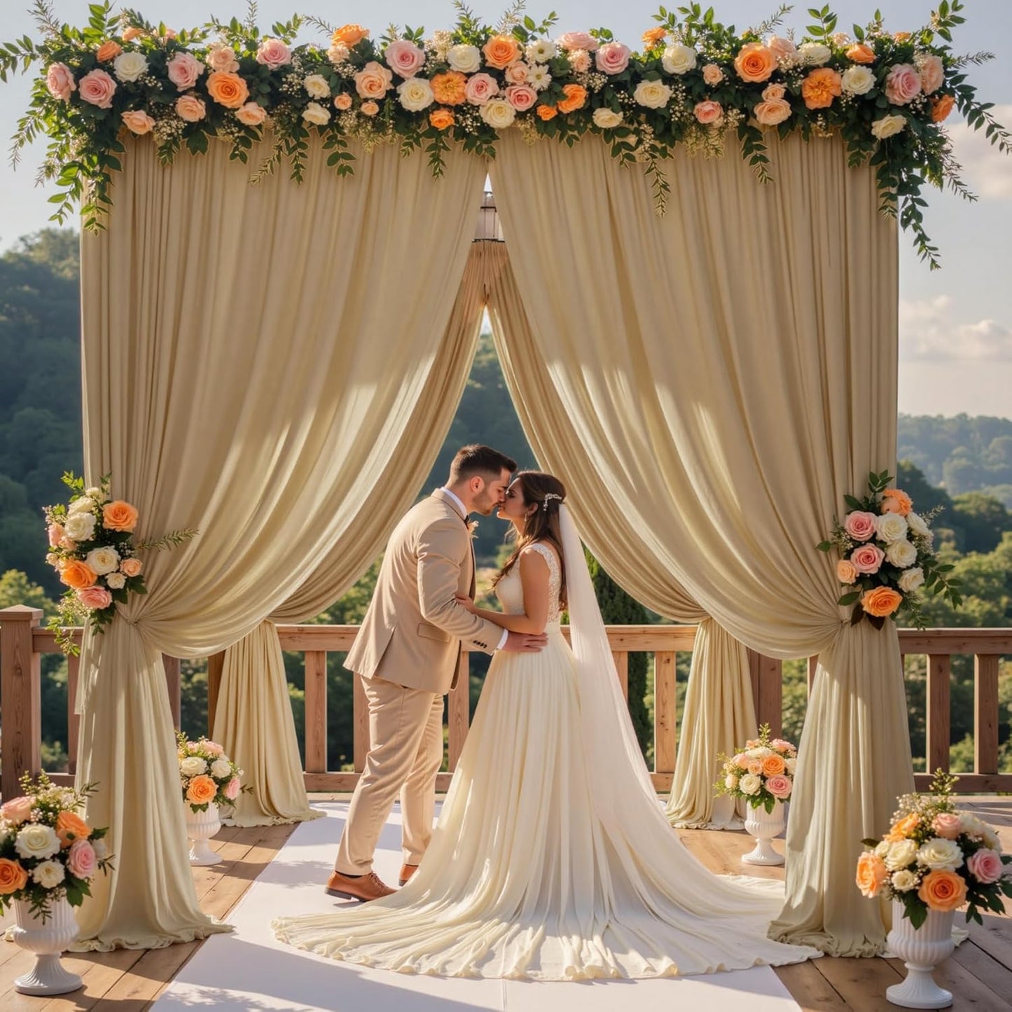 50ft x 15ft Beige Wrinkle Free Backdrop Curtains for Parties,Silky Polyester Fabric Wedding Ceiling Drapes, 10 Panels 15ft Photo Back Drop Drapes for Baby Shower Photography Stage Background Cloth