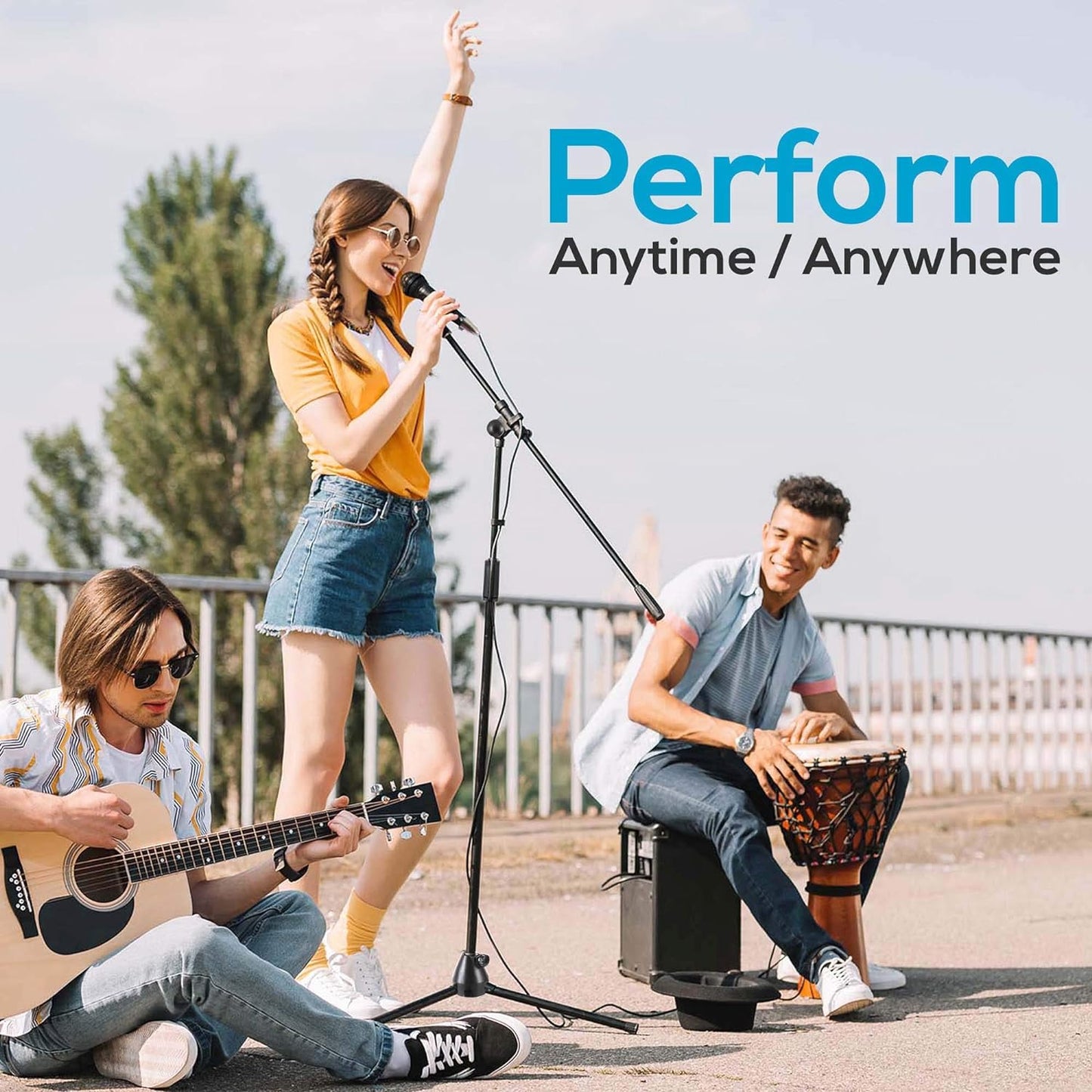 Pyle Dynamic Microphone and Tripod Stand-Height Adjustable from 2.6' to 5.1 Telescoping Boom Arm Mic Length 7.48'' Inch w/Acoustic Pop Filter-Includes 15' ft XLR Cable PMKSM20, Black