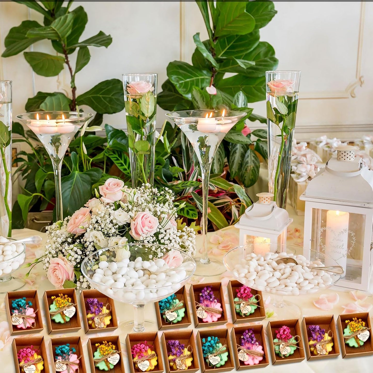 Kigeli Set of 45 Soap Favors DIY Bridal Shower Favors Bulk Wedding Soap Gifts Baby Shower Scented Soap Favors Natural Handmade Soap Bars for Wedding Bridal Shower (Green, Yellow, Red, Flower)