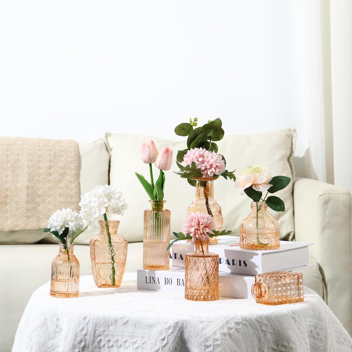 Bud Vases in Bulk 30, Glass Vases for Centerpieces, Small Vases for Flowers, Mini Vintage Vase, Small Flower Vase for Centerpieces, Amber Bud Vases for Wedding Table Decor