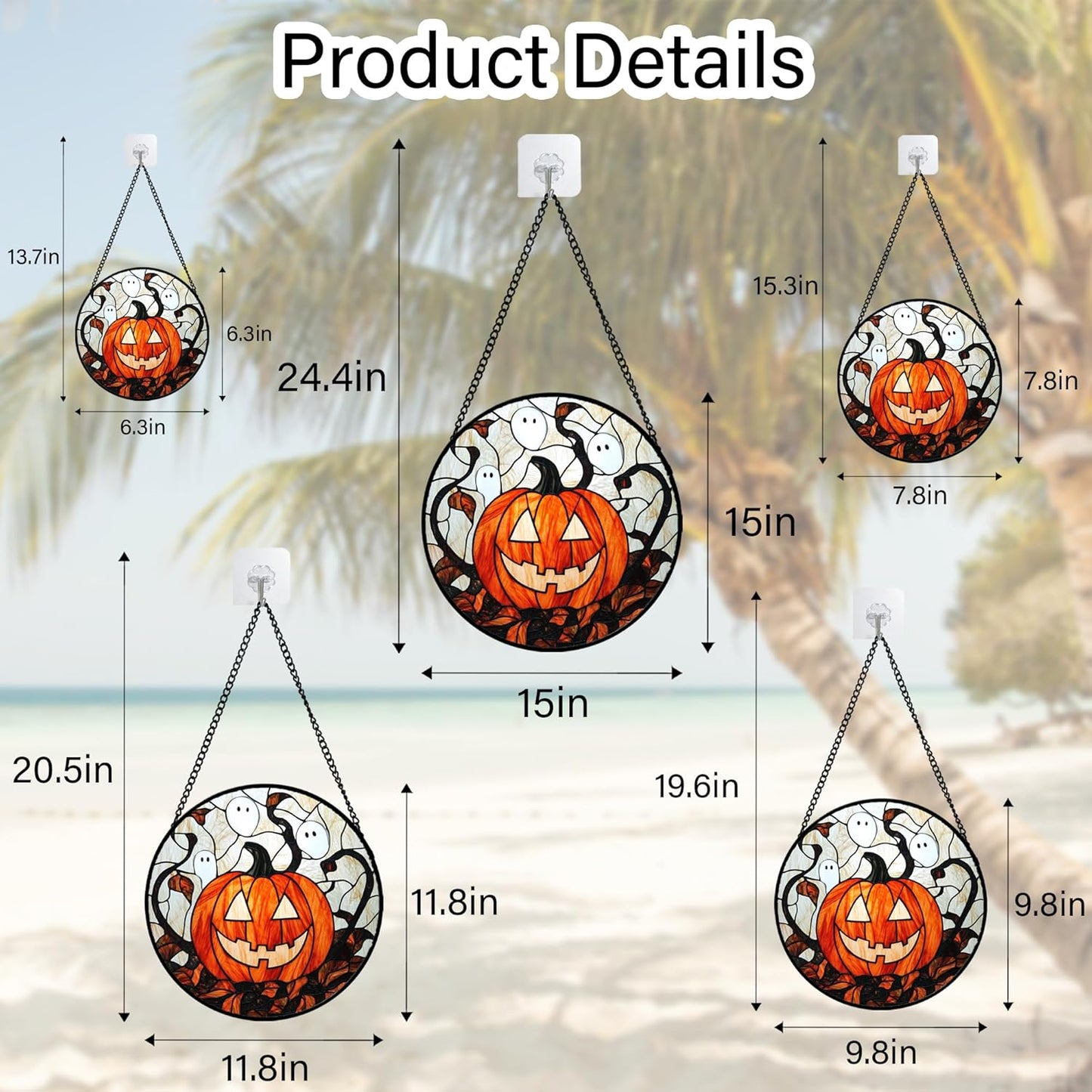 Stained Glass Window Hanging - Halloween Decorations Pumpkin Ghost Suncatcher for Doors Garden Indoor Spooky Funny Orange Sun Catchers Gothic Decor Horror Gifts for Women Men Friend 6.3 in