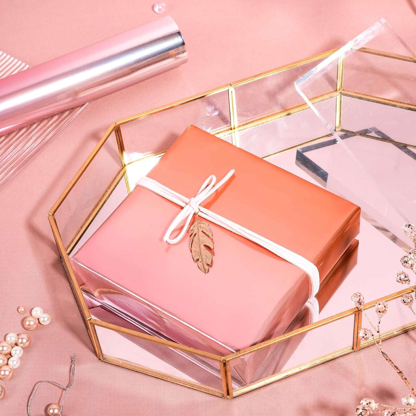 WRAPAHOLIC Ombre Foil Wrapping Paper - Mini Roll - 17 Inch X 33 Feet - Metallic Pink Gradient Color for Wedding, Birthday, Shower, Congrats, and Holiday