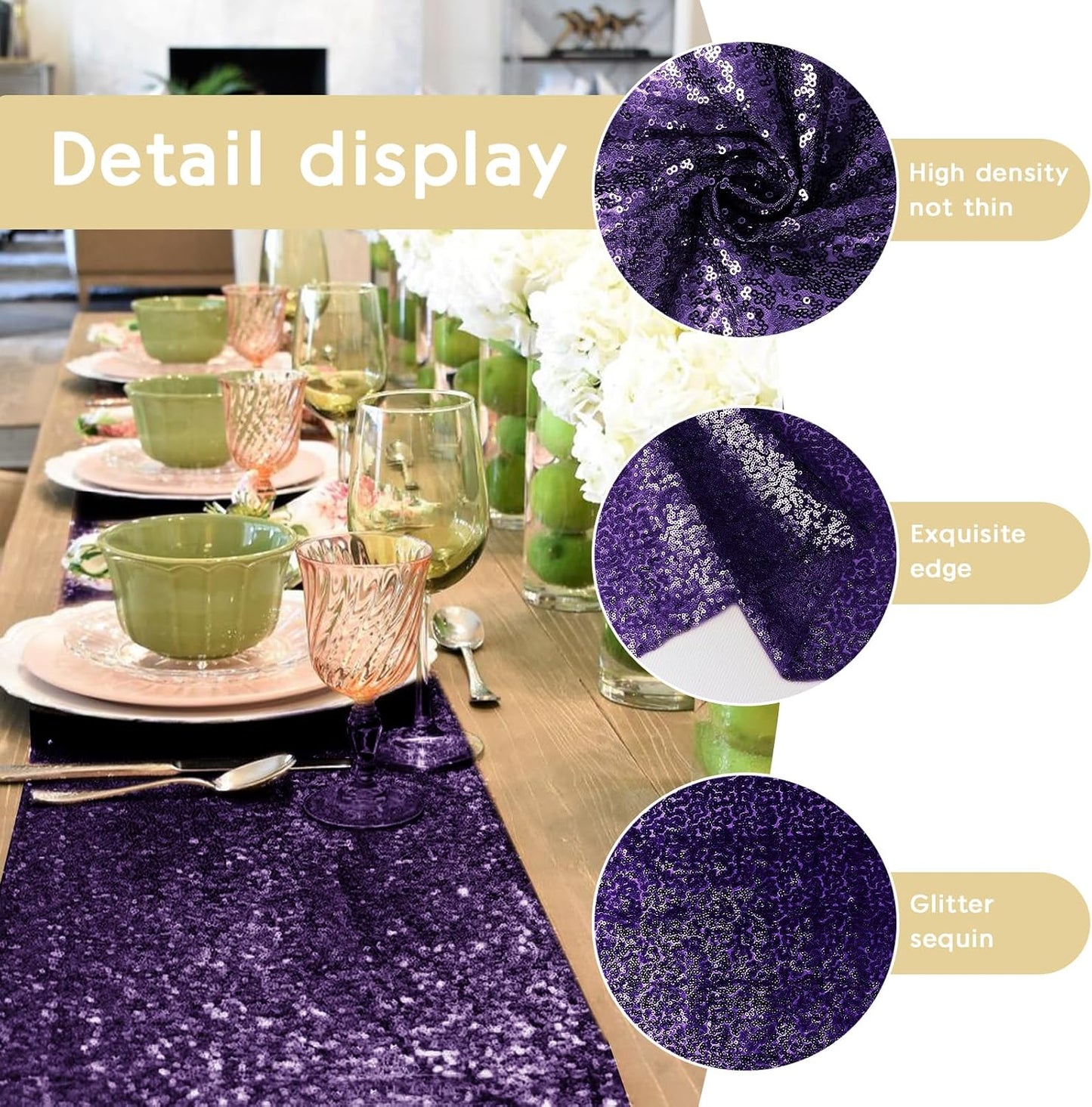 6 Packs 12 x 72 inches Sequin Table Runner, Purple Glitter Table Runner for Birthday Party Supplies Wedding Engagement Baby Shower Holiday Celebration Event Decorations
